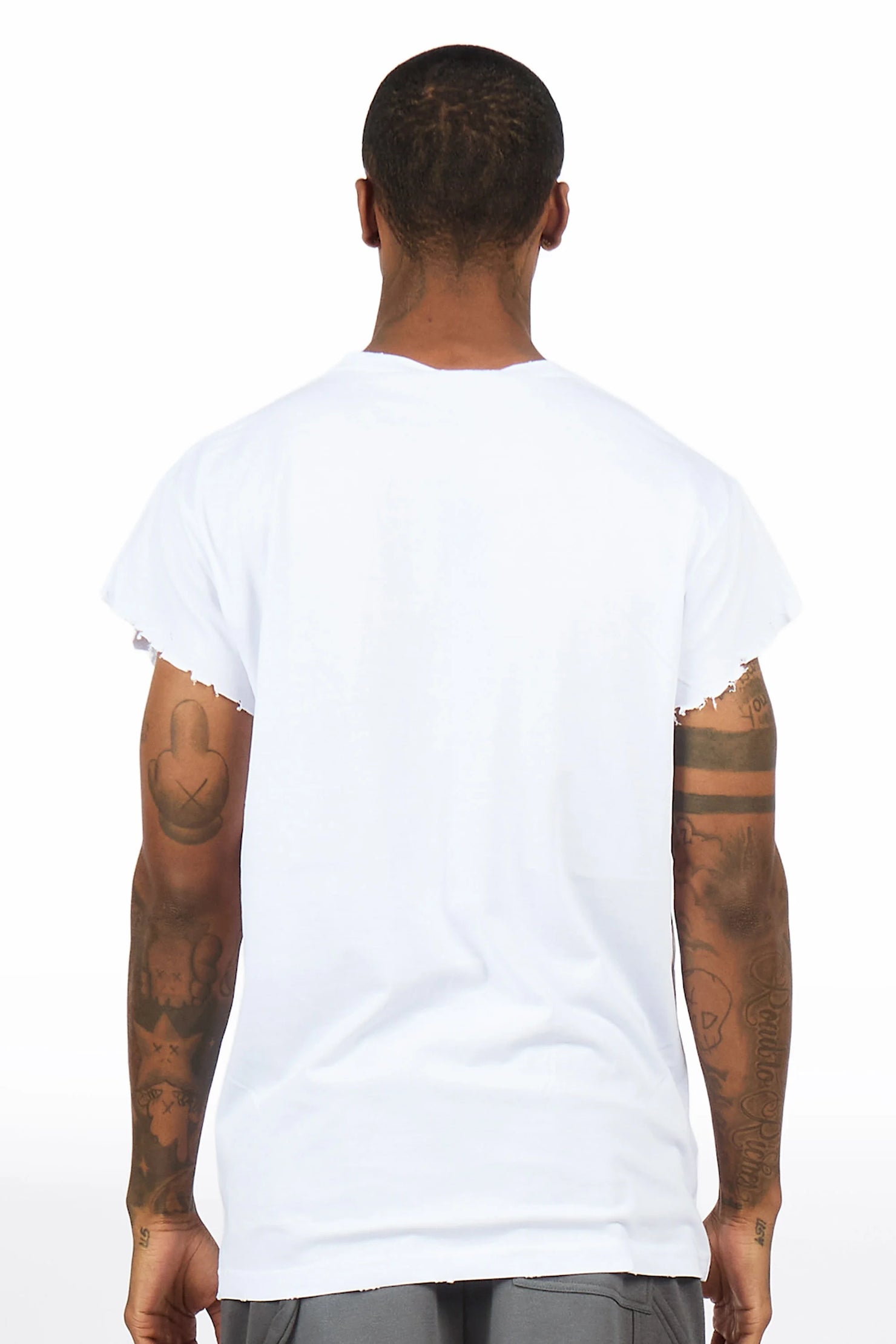 Byson White Oversized Cut Sleeve T-Shirt