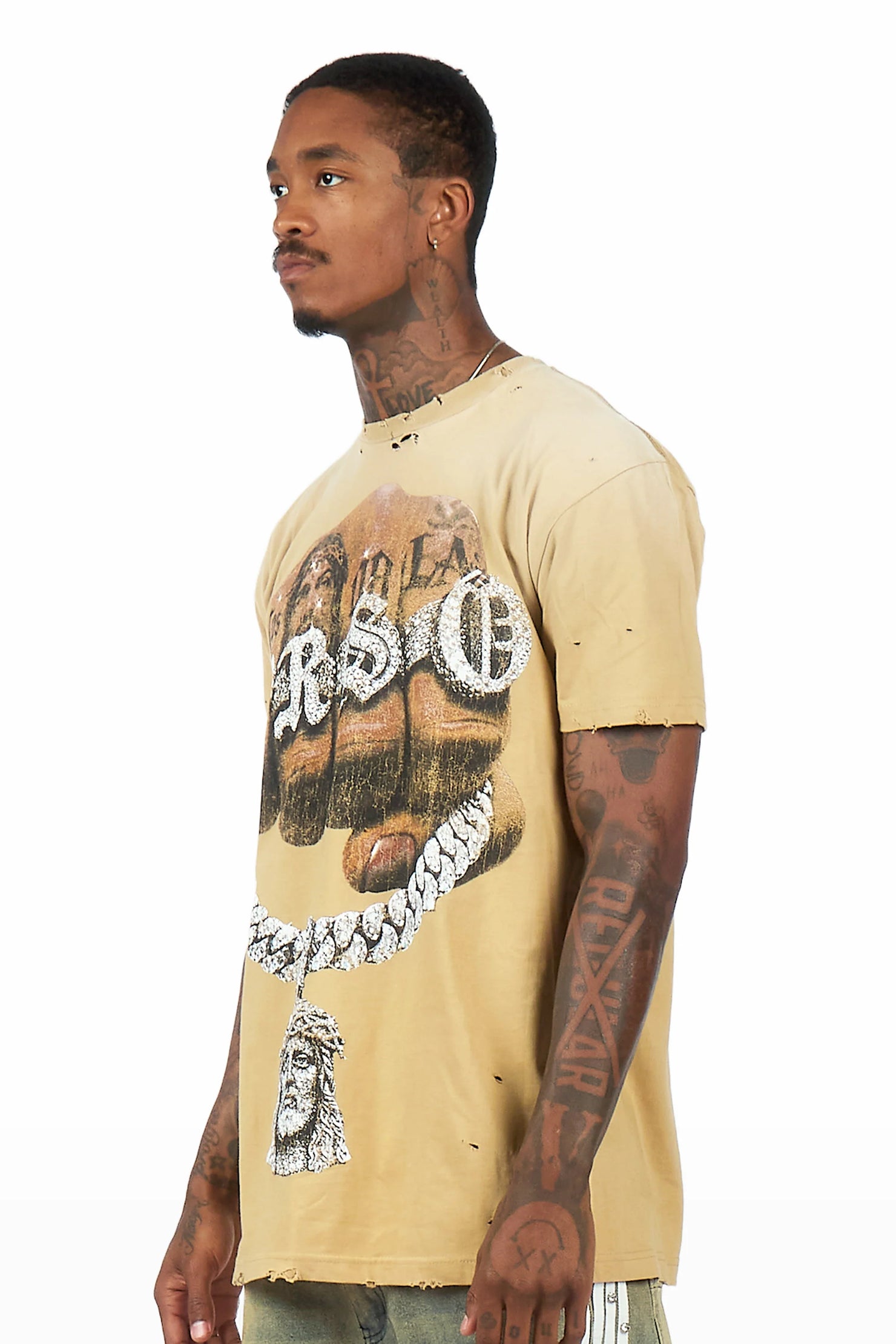 Echo Beige Oversized Graphic T-Shirt