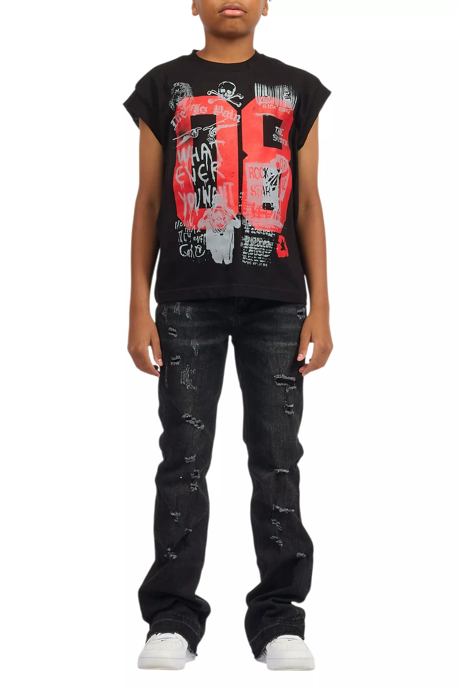 Boys Grill Black/Red Graphic Muscle T-Shirt