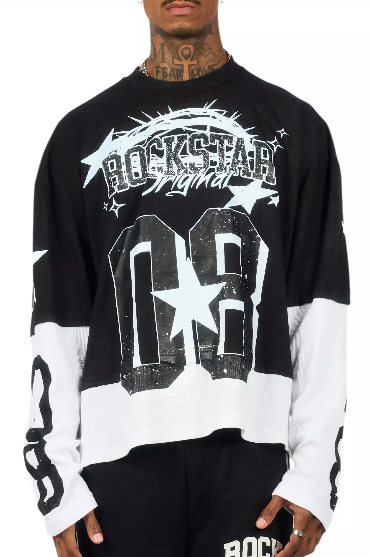 Allstar Vintage Black/White Boxy Crop Double Layer Tee
