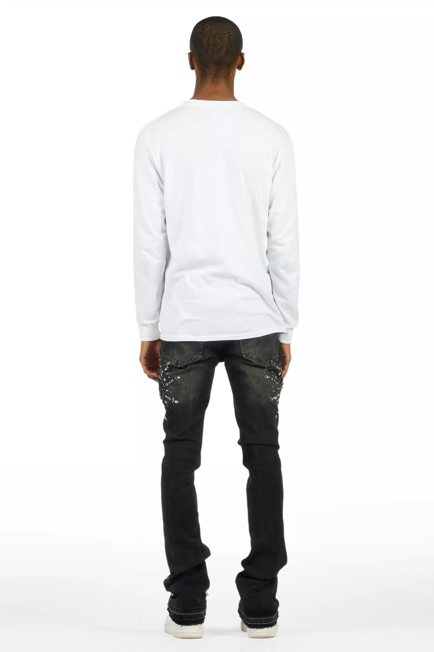 Tryst Dark Grey Rhinestone Stacked Flare Jean