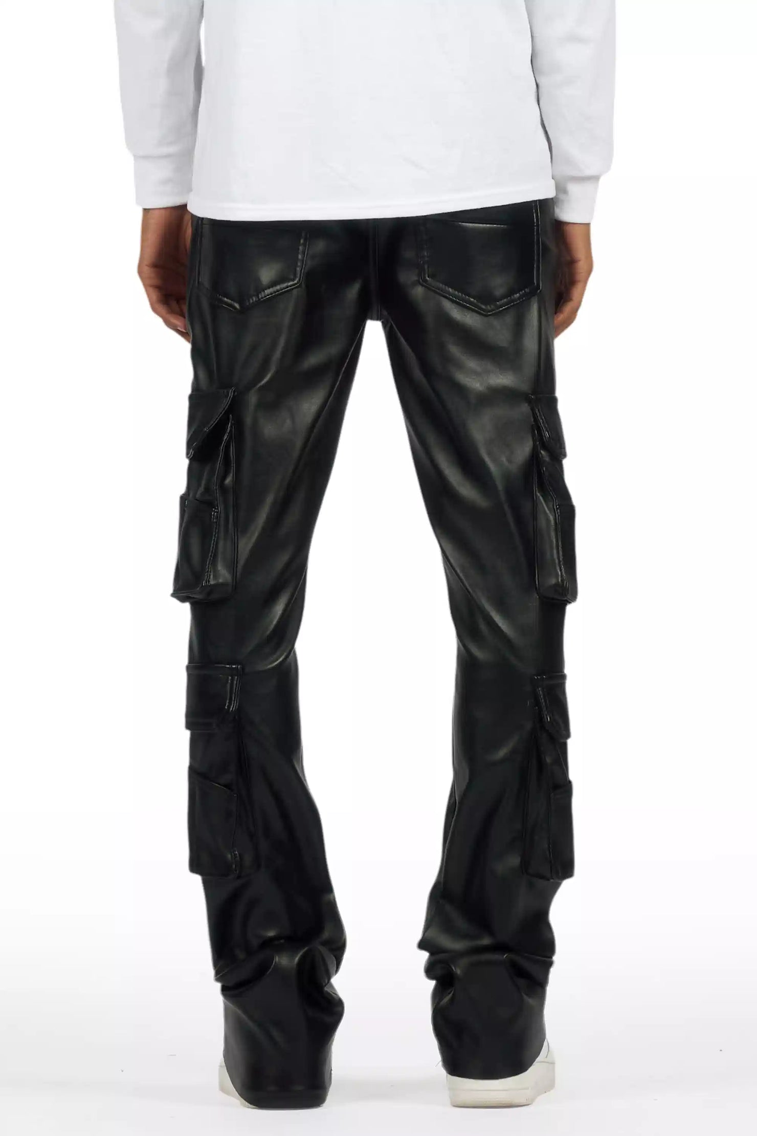 Keylor Black Stacked Flare PU Pants