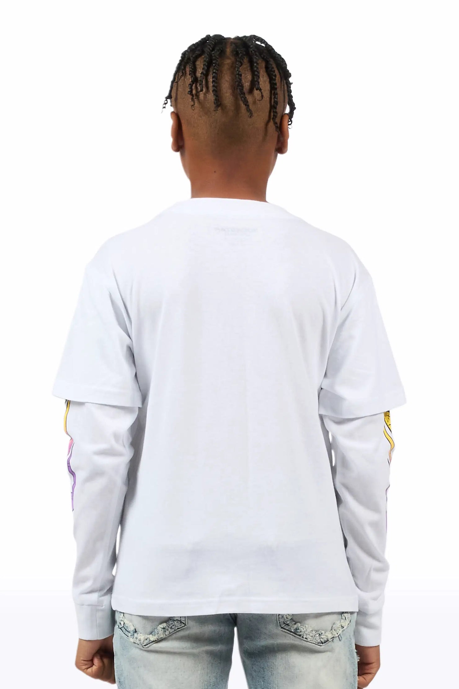 Boys Quito White Double Layer L/S Graphic T-Shirt