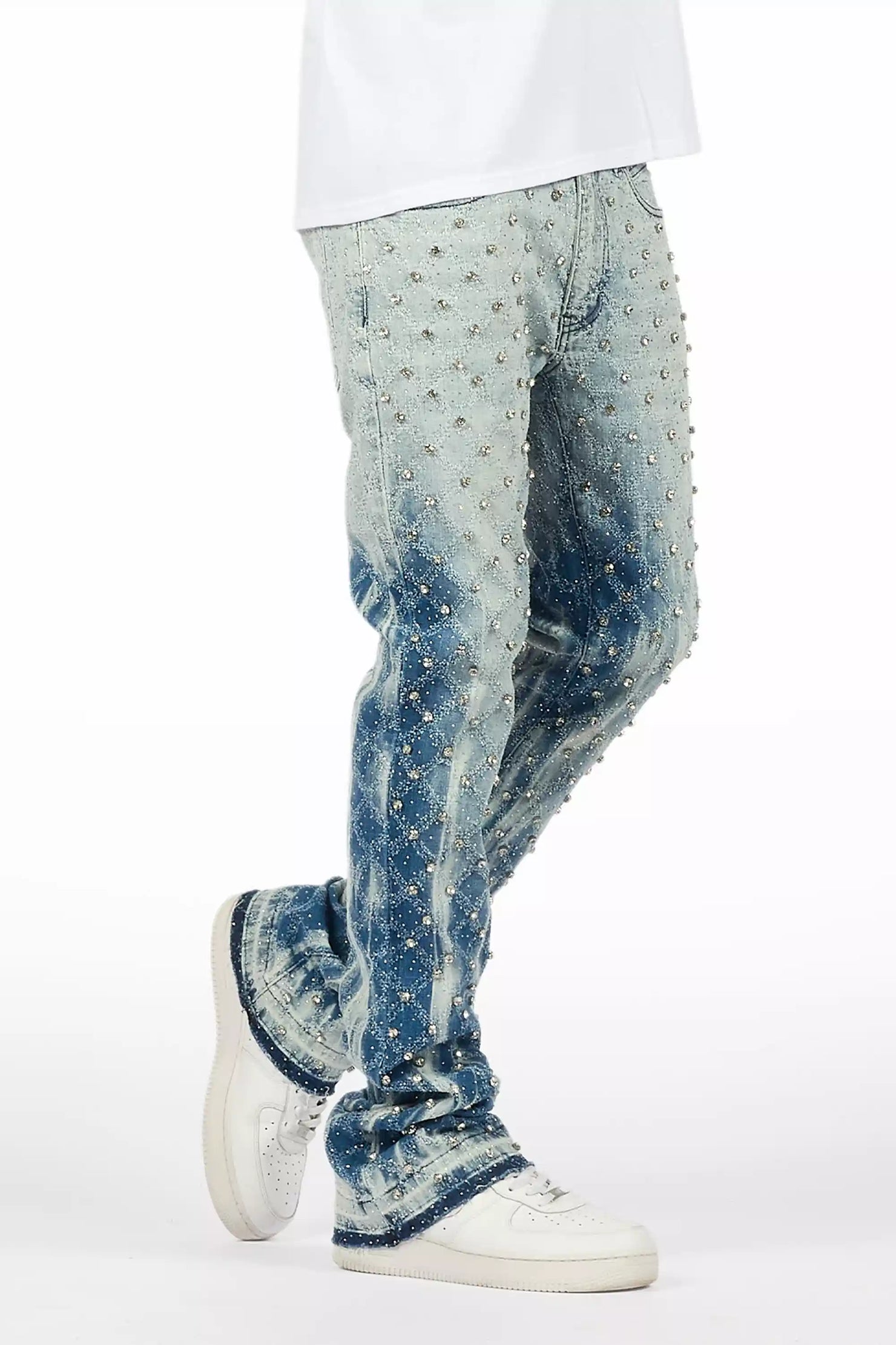 Glit Blue Rhinestone Stacked Flare Jean