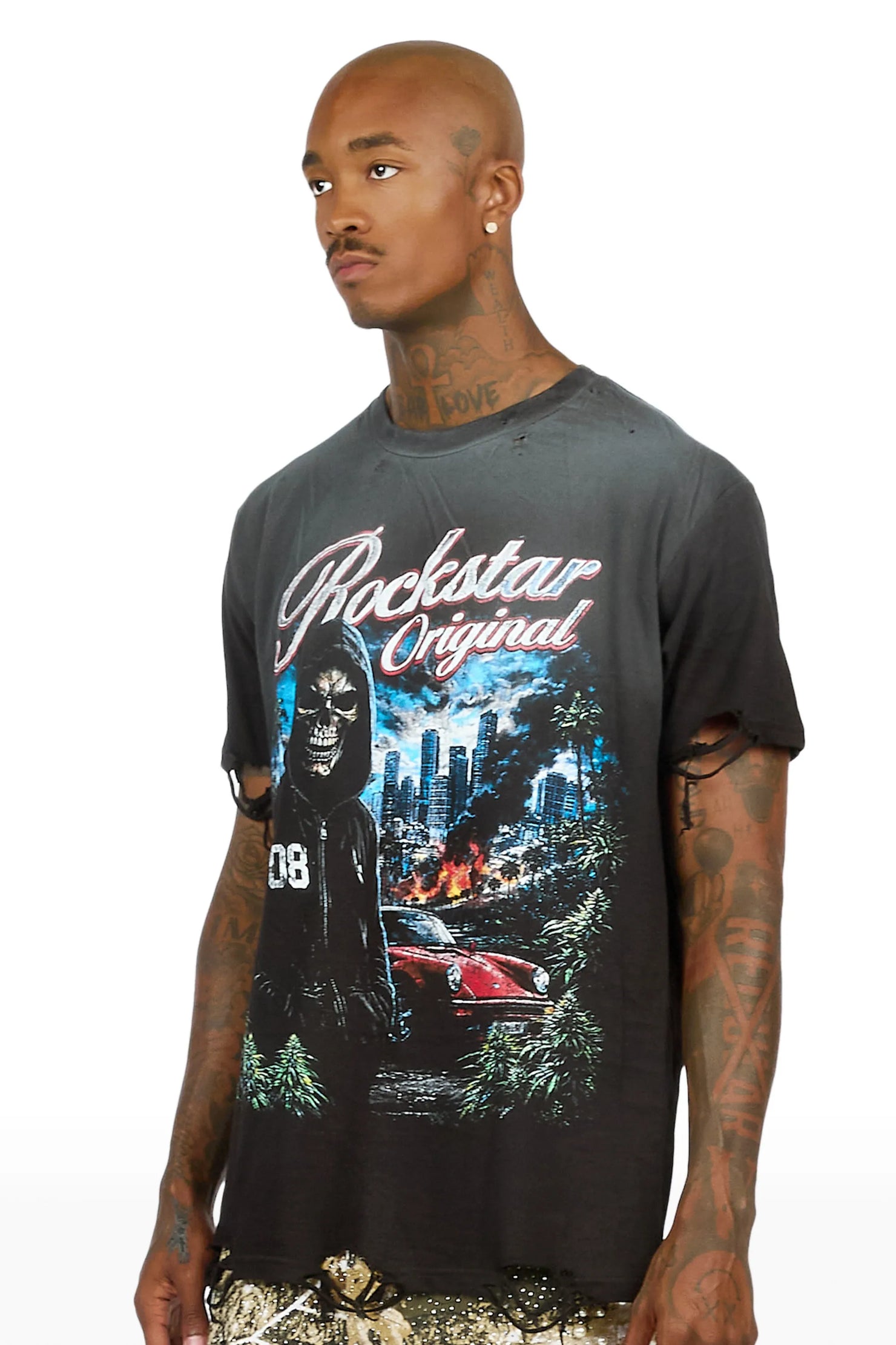 Tavian Black Oversized Graphic T-Shirt
