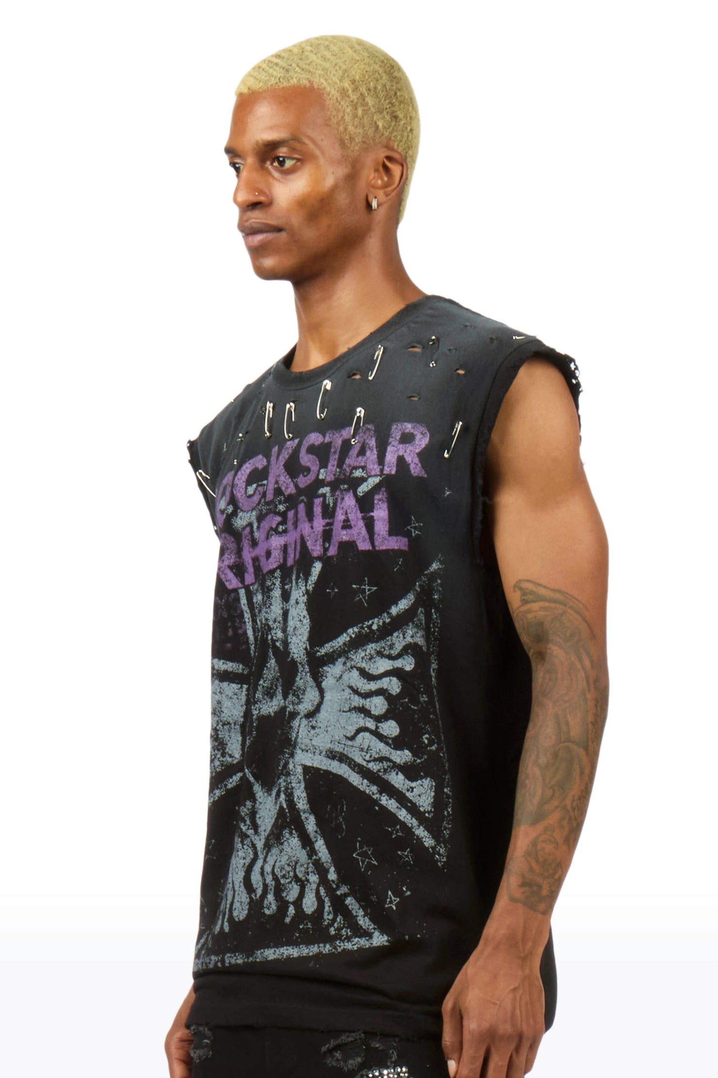 Dailin Black Oversized Cut Off T-Shirt