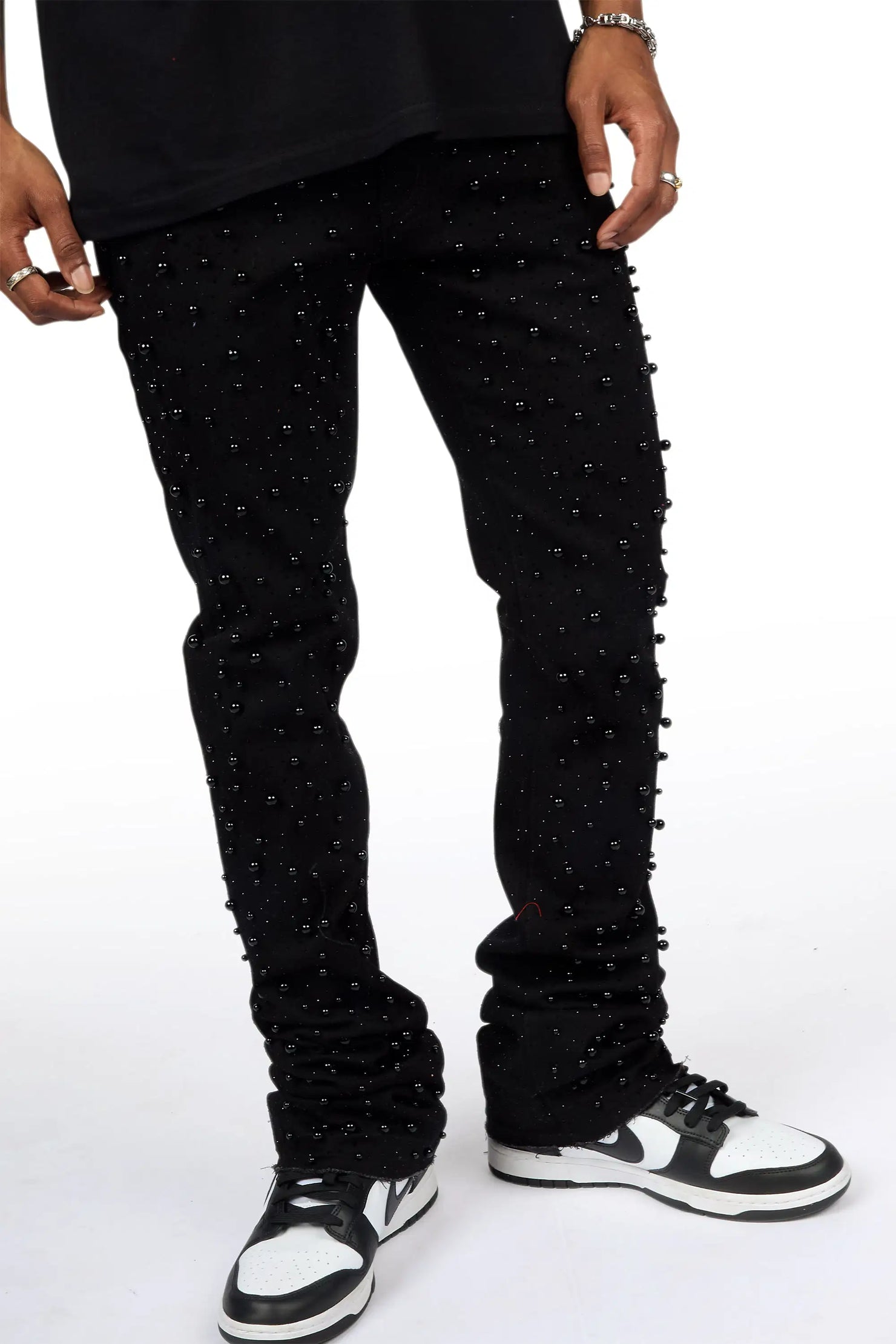 Perle Jet Black Pearl Stacked Flare Jean