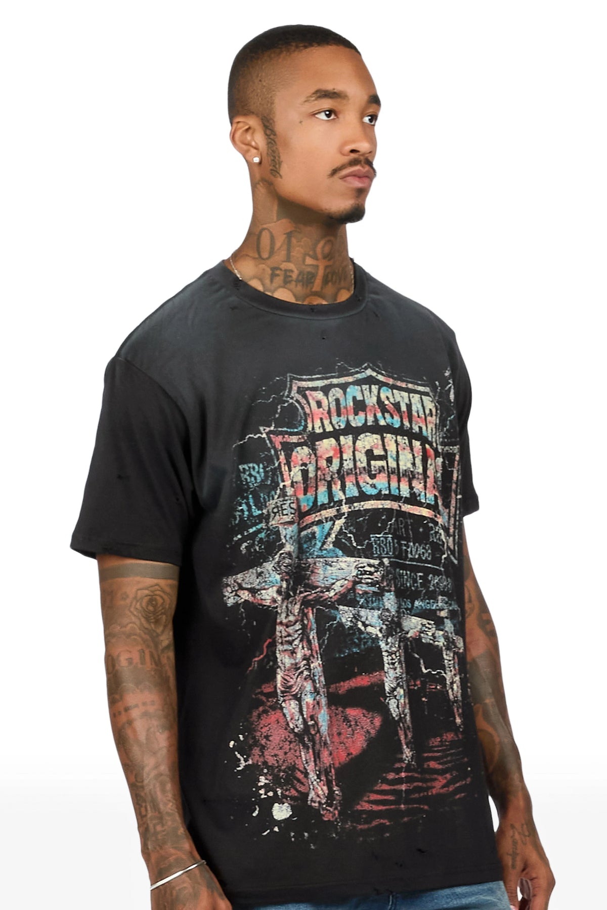Clemons Black Oversized Graphic T-Shirt