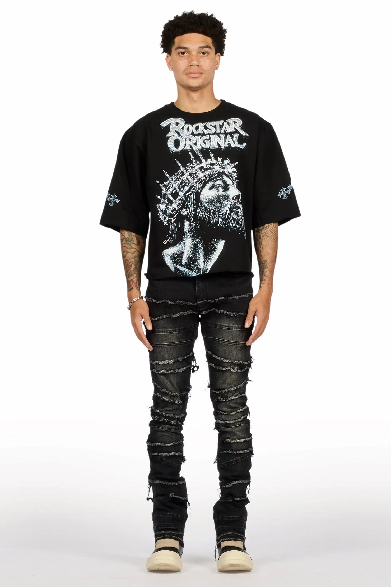 Franko Dark Grey Stacked Flare Jean