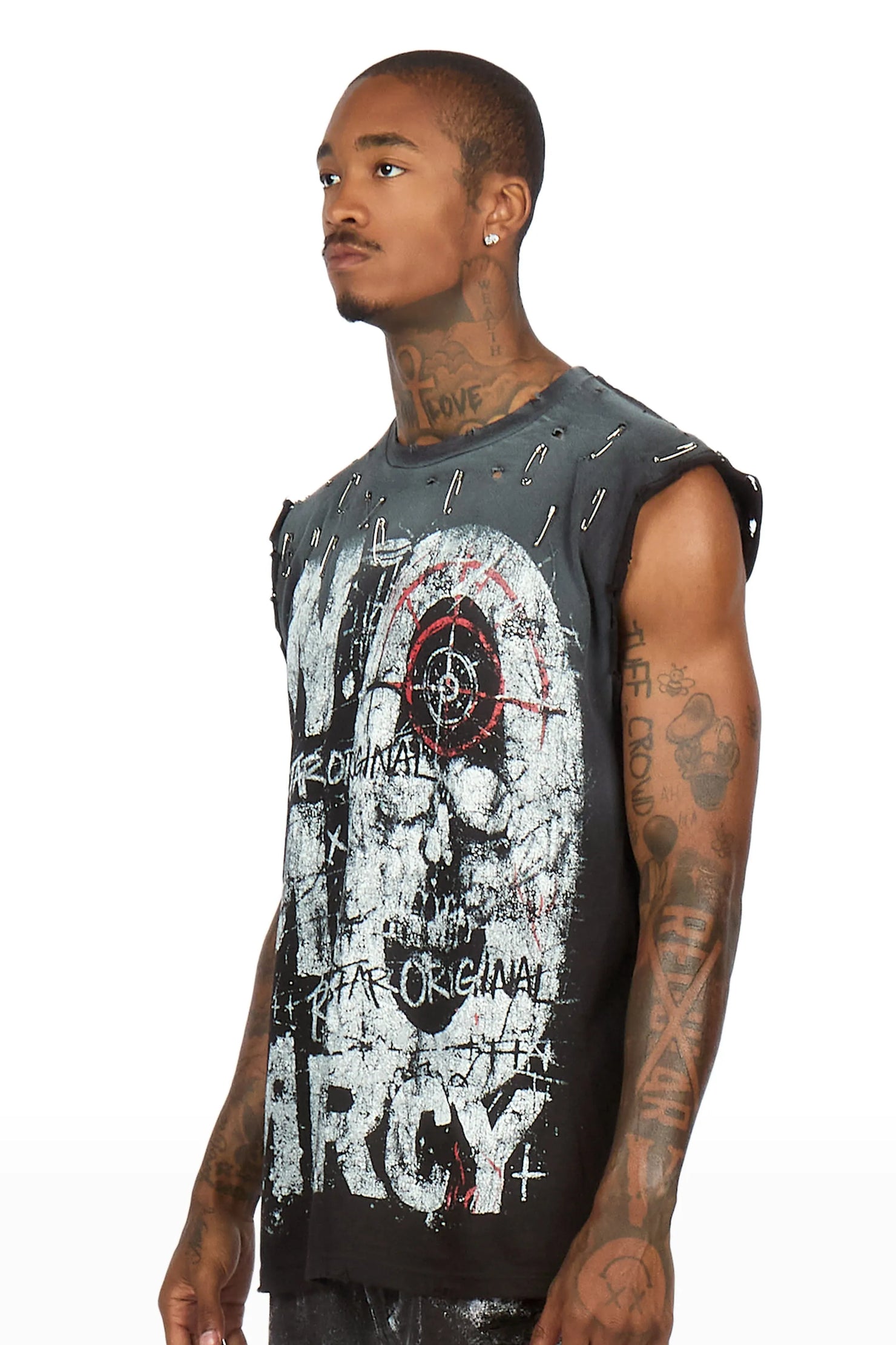 Berro Black Oversized Cut Off T-Shirt
