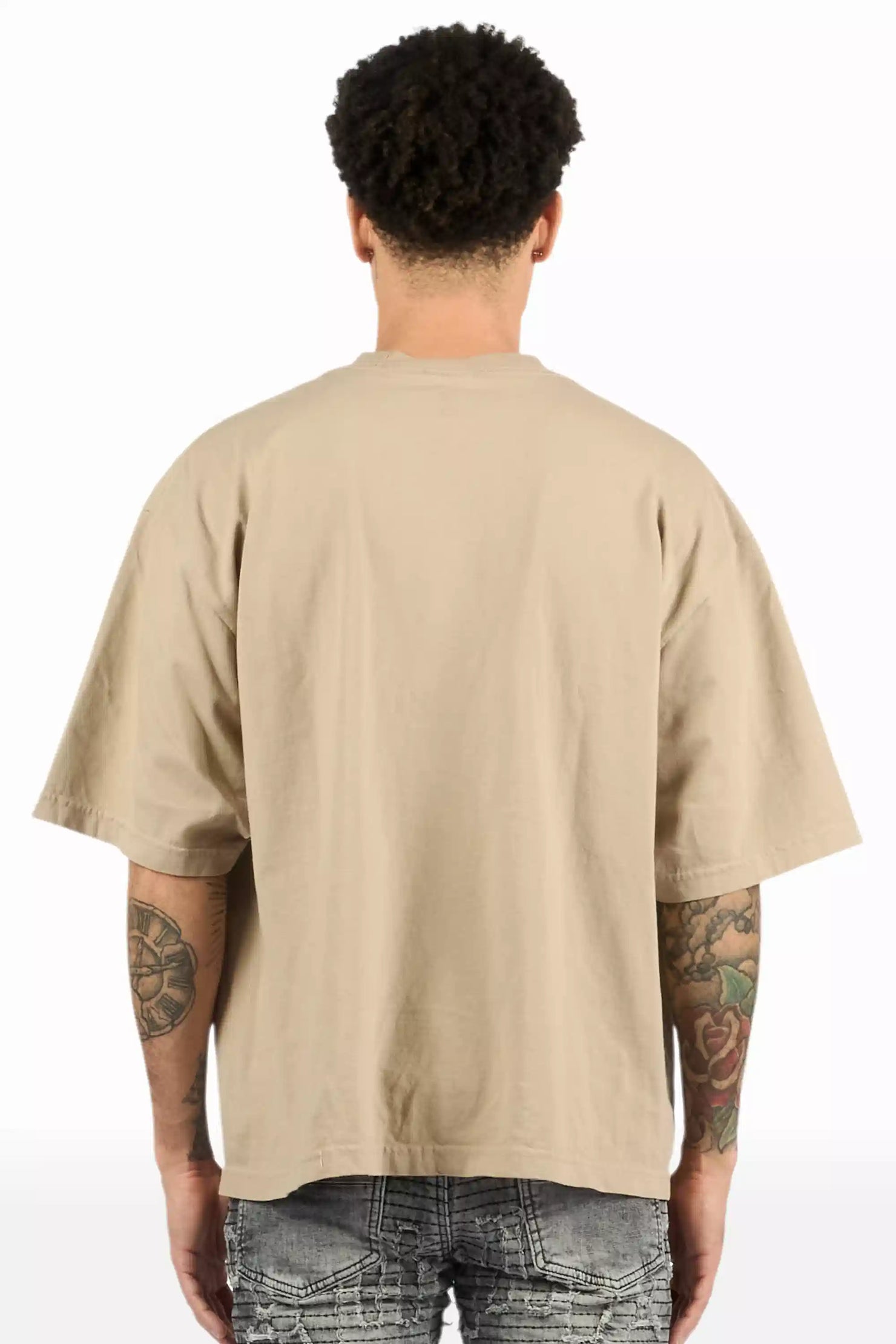 Krowne Beige/Black Oversized Graphic T-Shirt