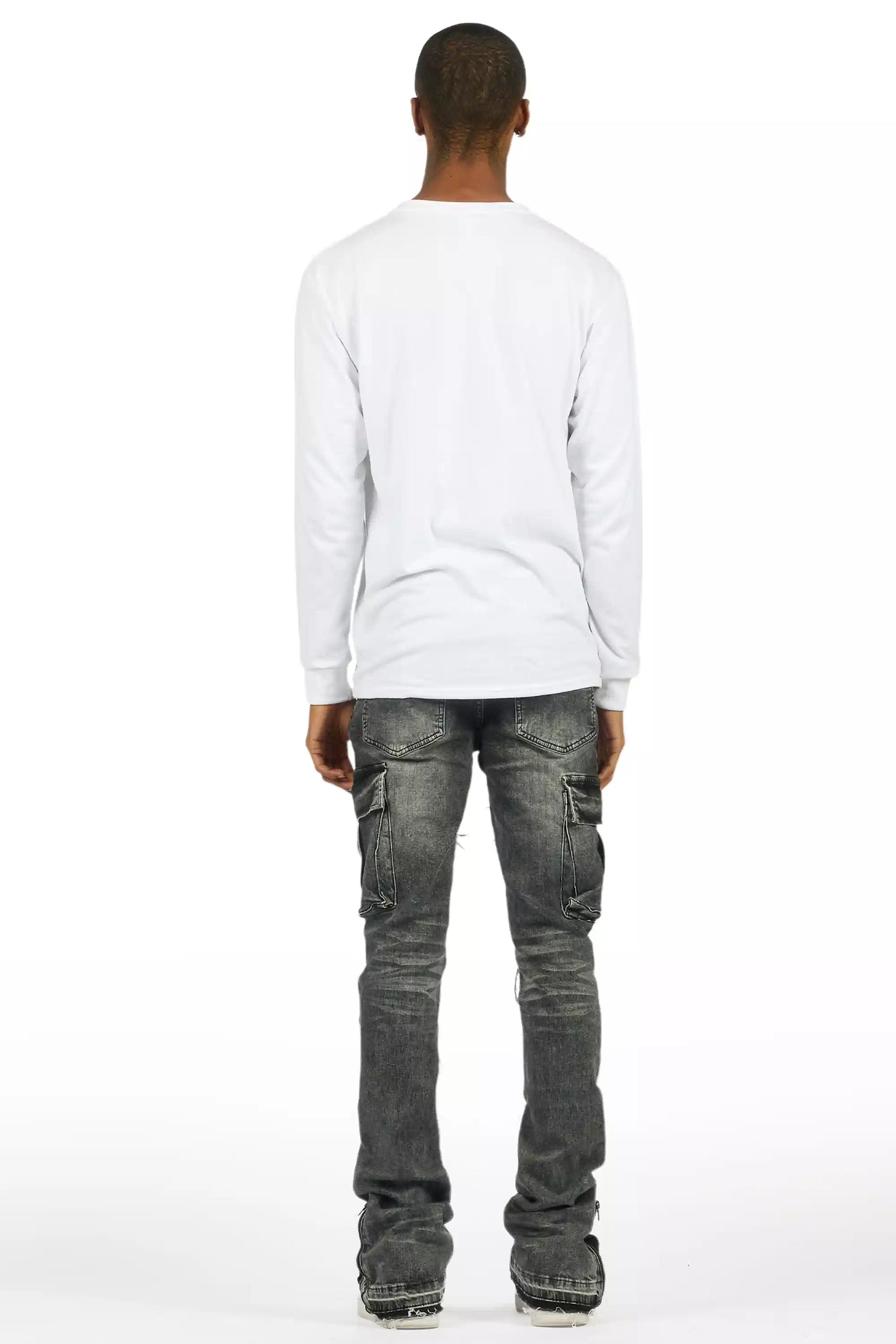 Aftermath Dark Grey Stacked Flare Jean