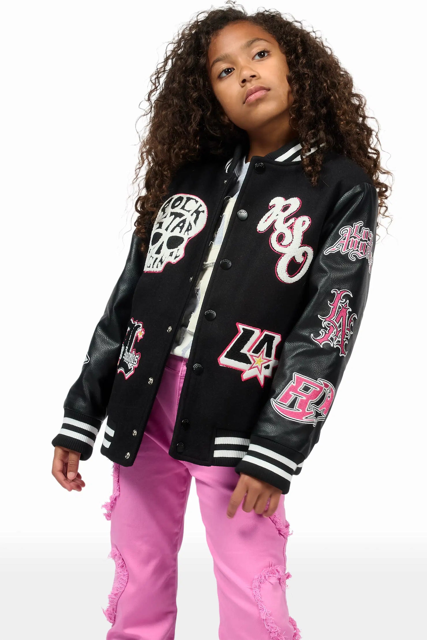 Girls Jermika Black Oversized Varsity Jacket