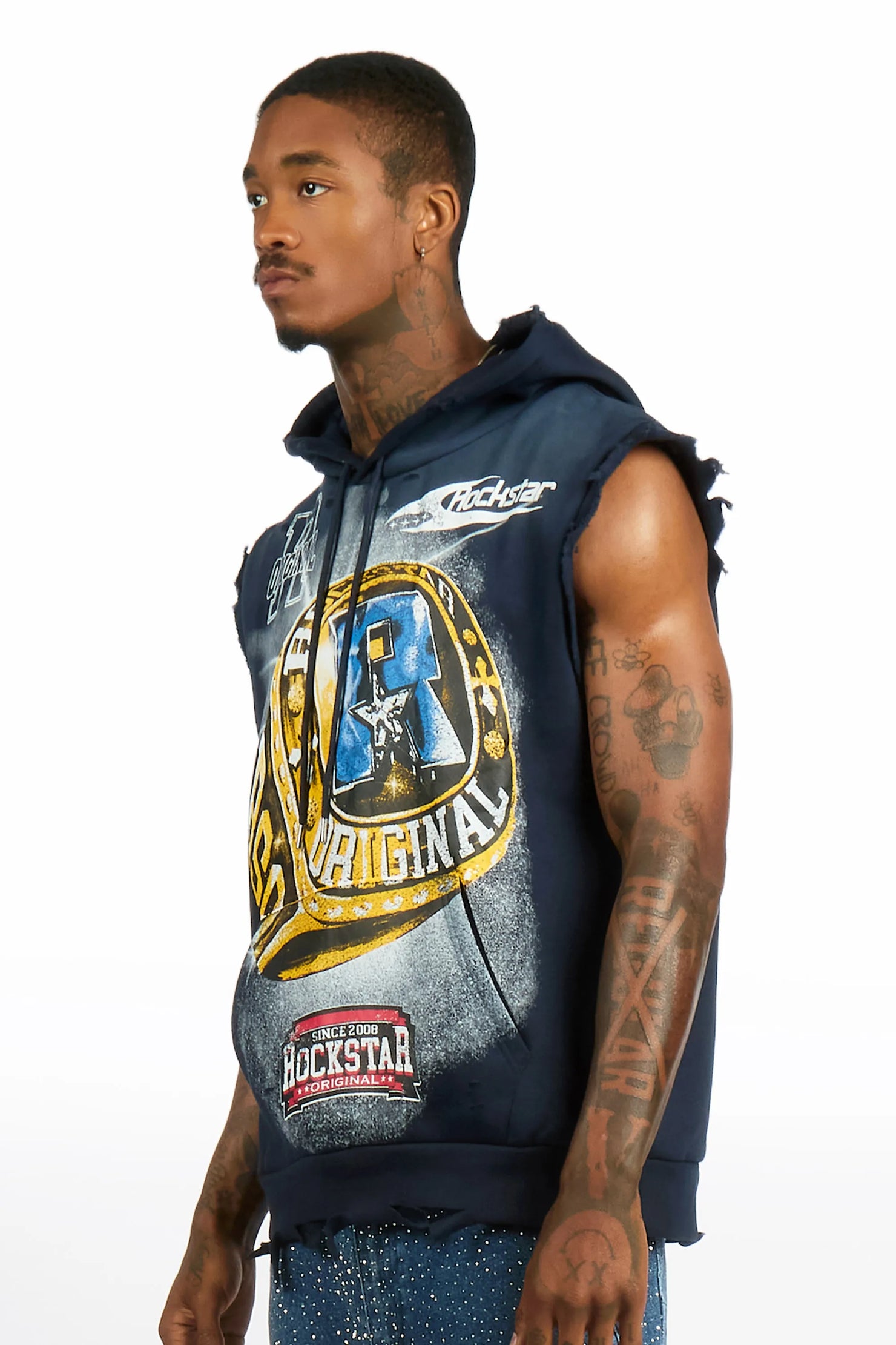 Gemchamp Navy Cut Sleeve Hoodie