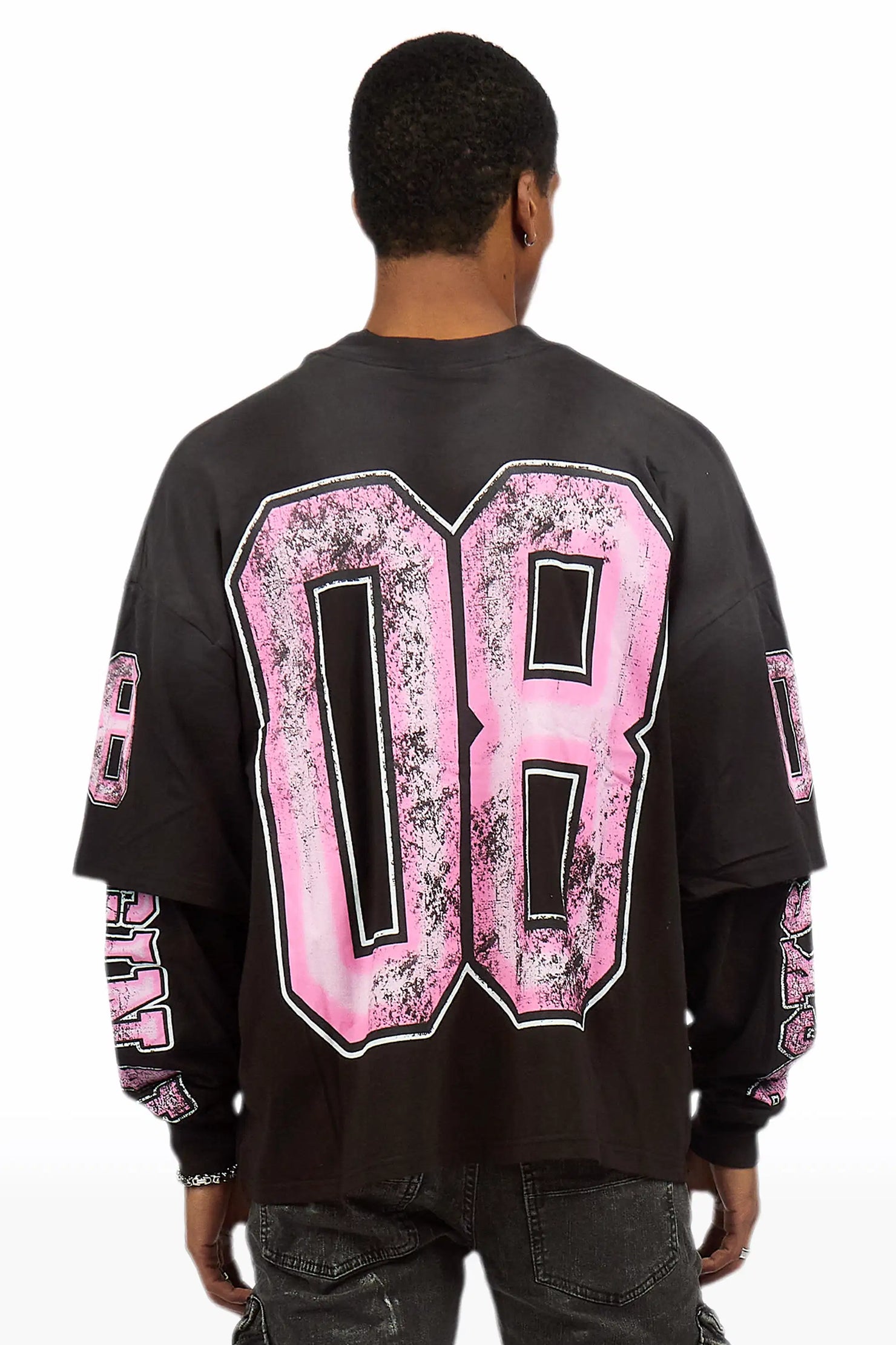 Fields Black/Pink Double Layer Long Sleeve Graphic T-Shirt