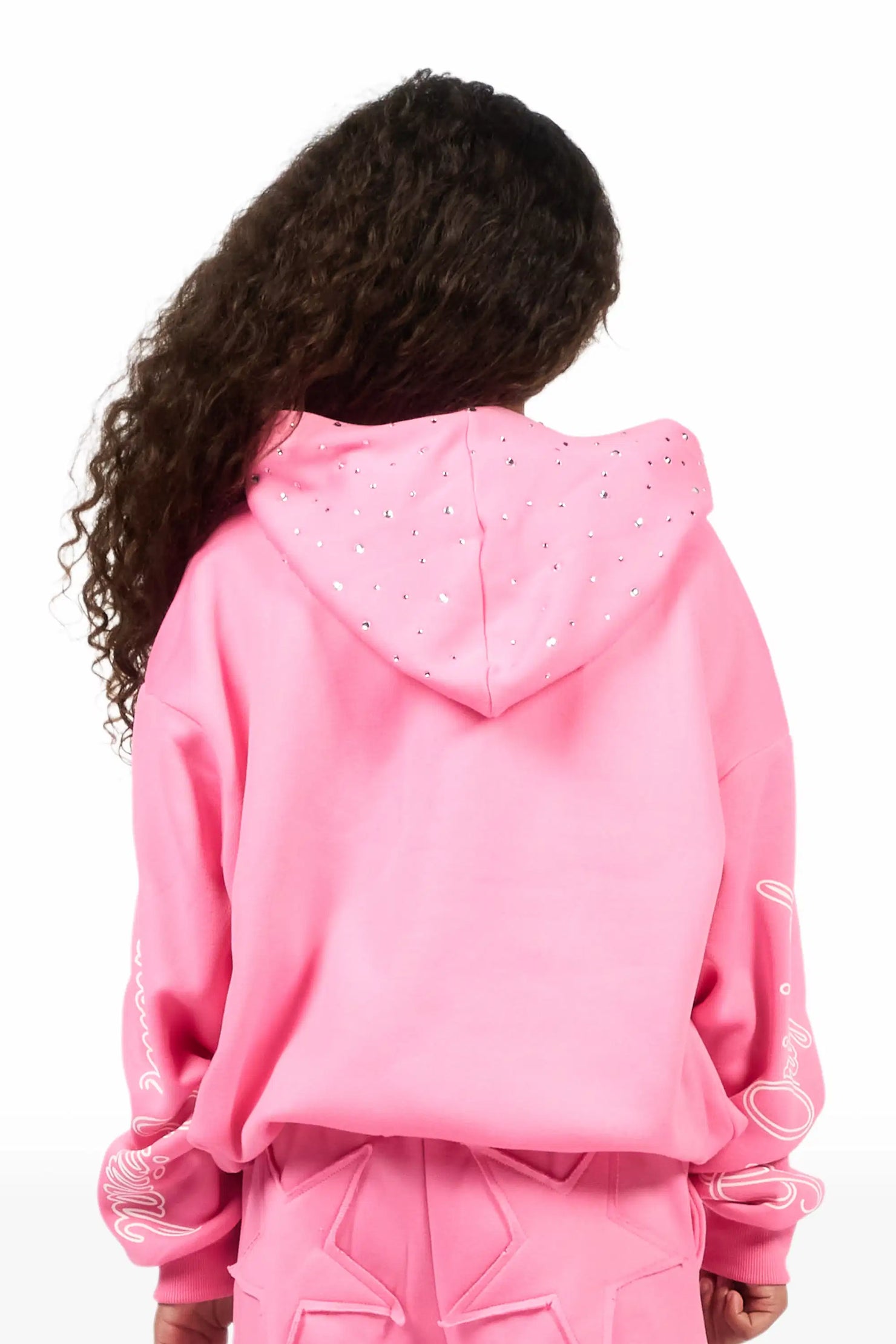 Girls Alvina Pink Rhinestone Zip Up Hoodie