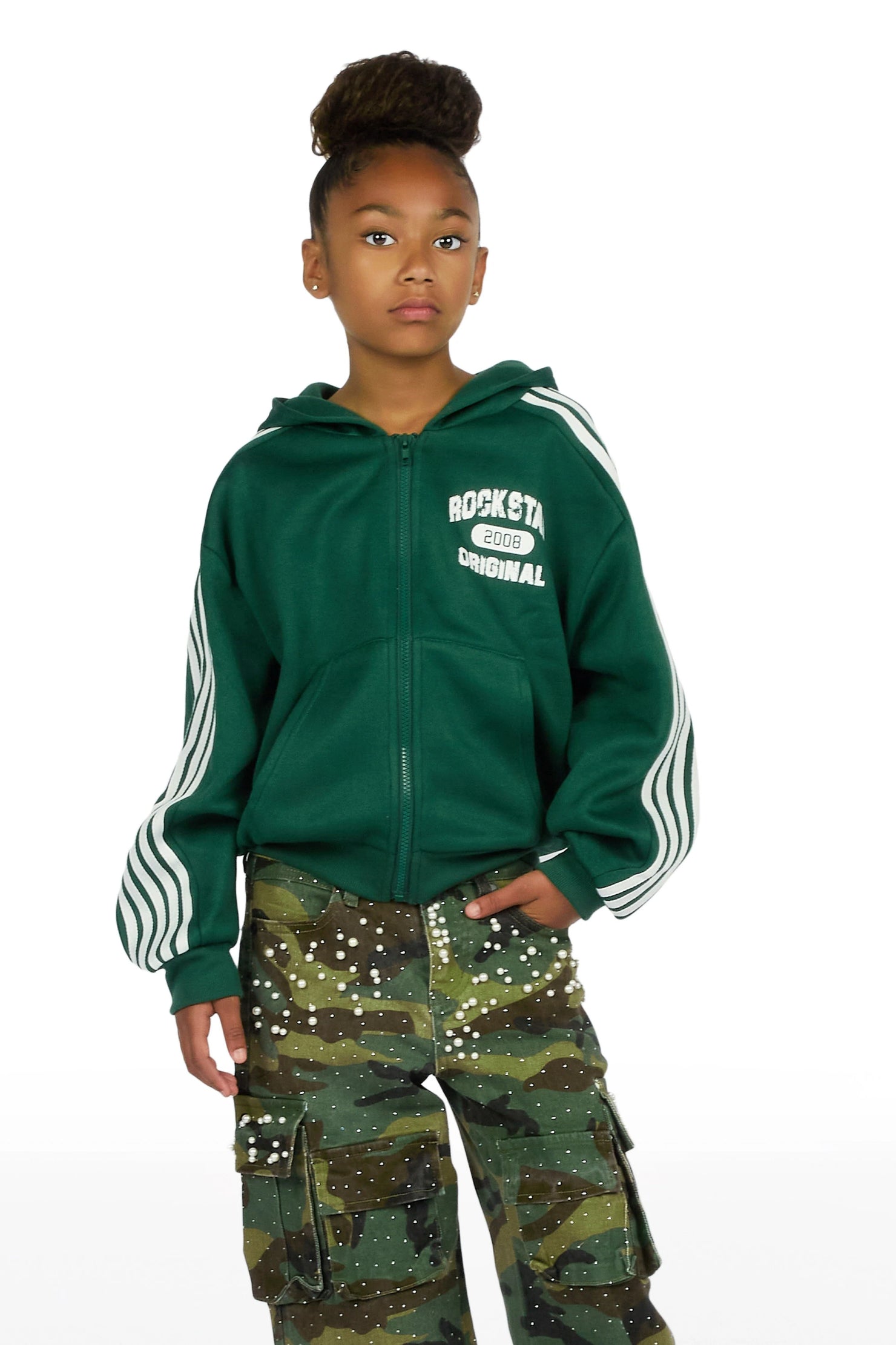 Girls Tyllaia Green Zip Up Hoodie