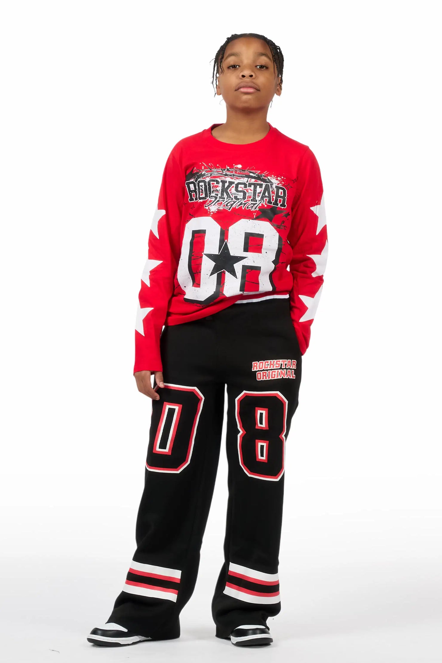 Boys Lenayh Black/Red Baggy Track Pant