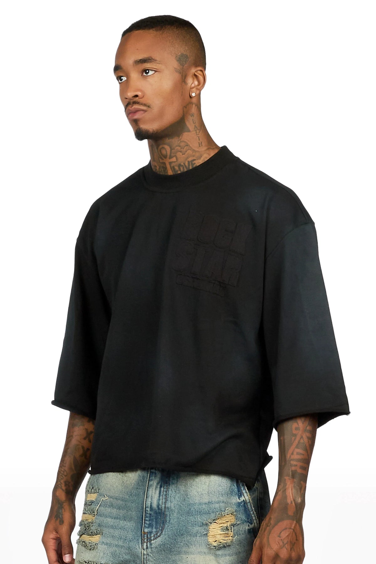 Beloa Black 3/4 Boxy Crop Tee