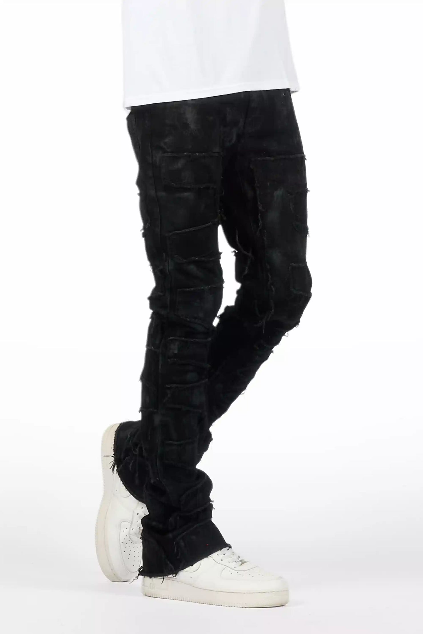 Shake Black Oil Wash Stacked Flare Jean