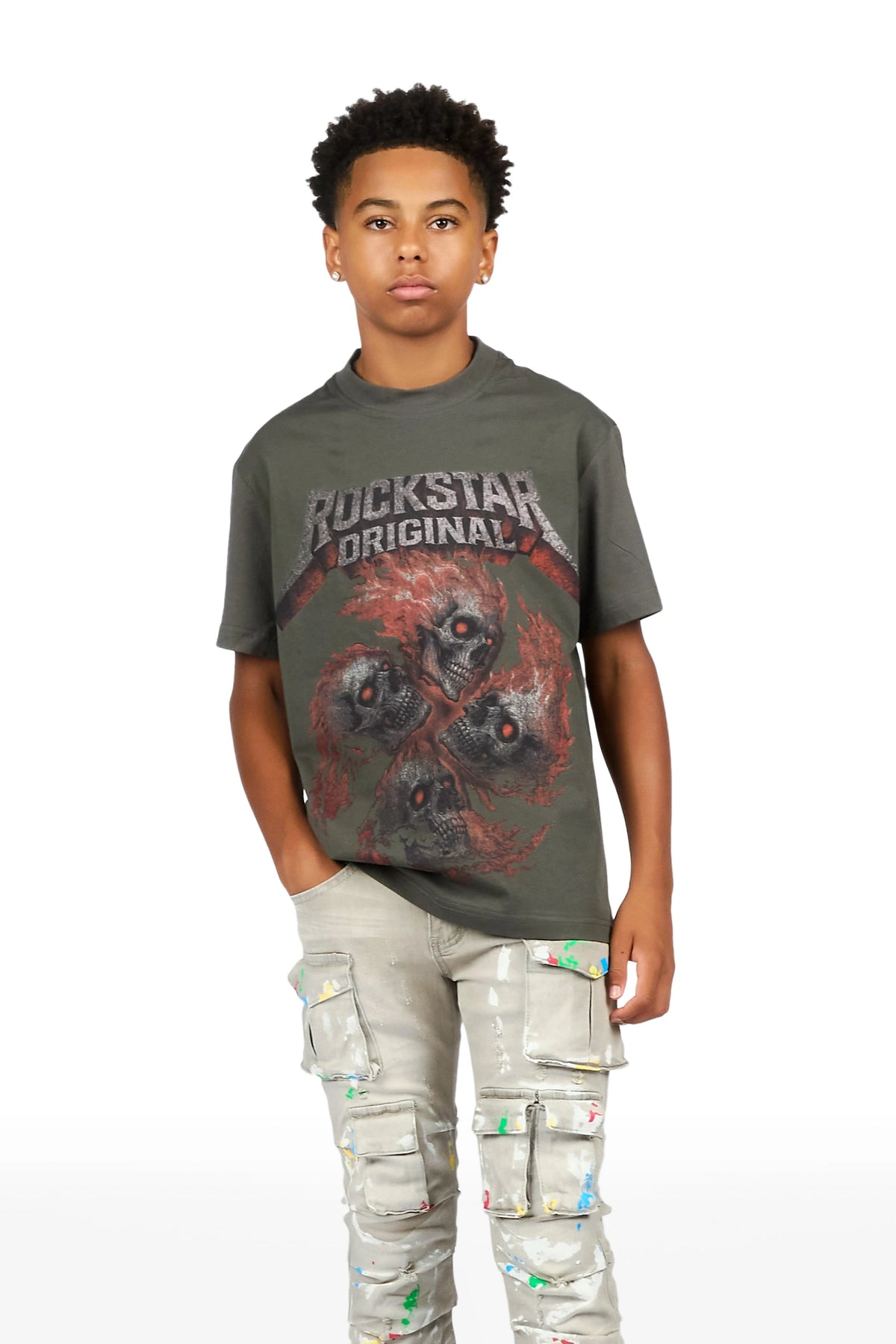 Boys Major Grey Stacked Painter Flare Jean