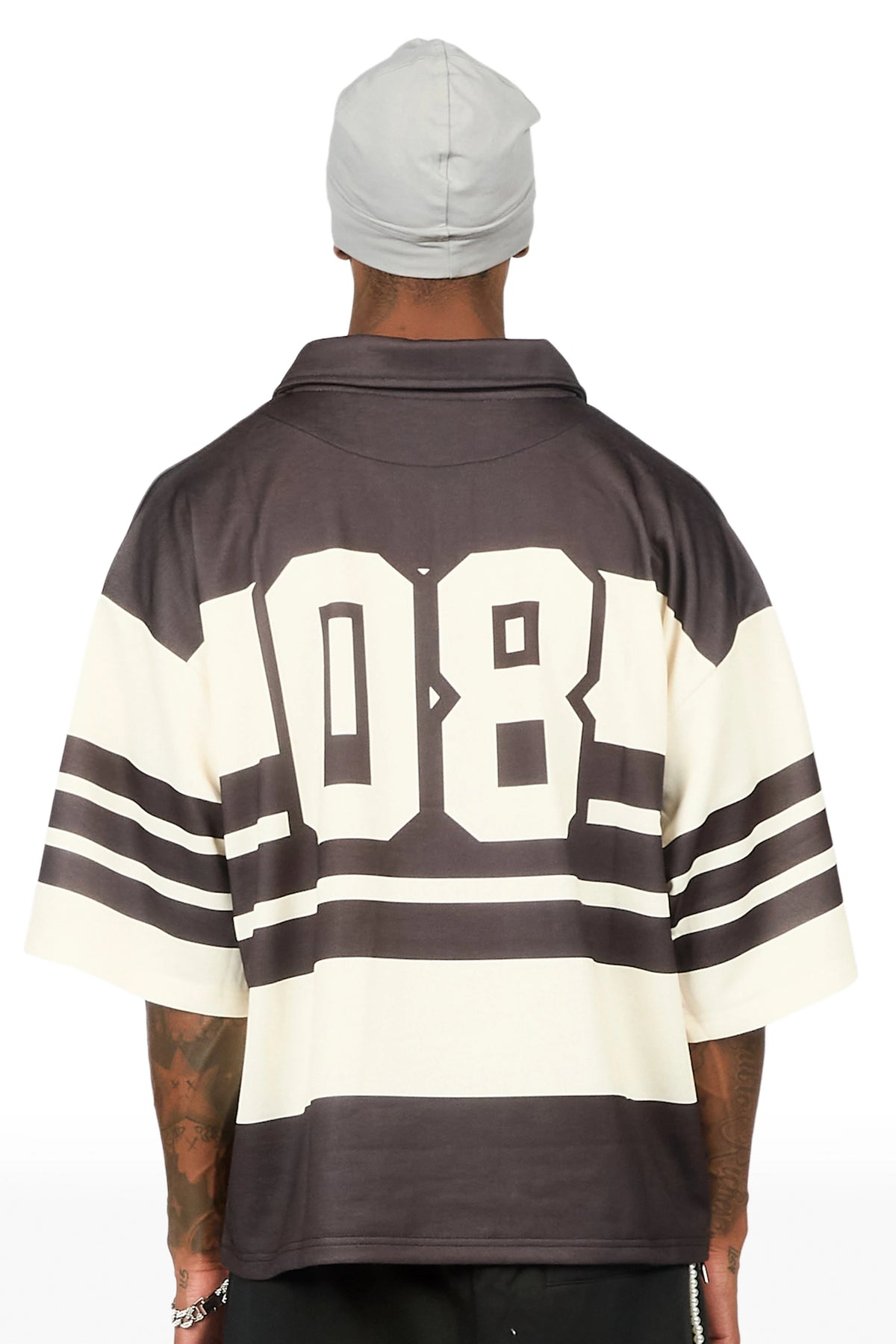 Yazan Black/Cream Crop Boxy Polo Shirt