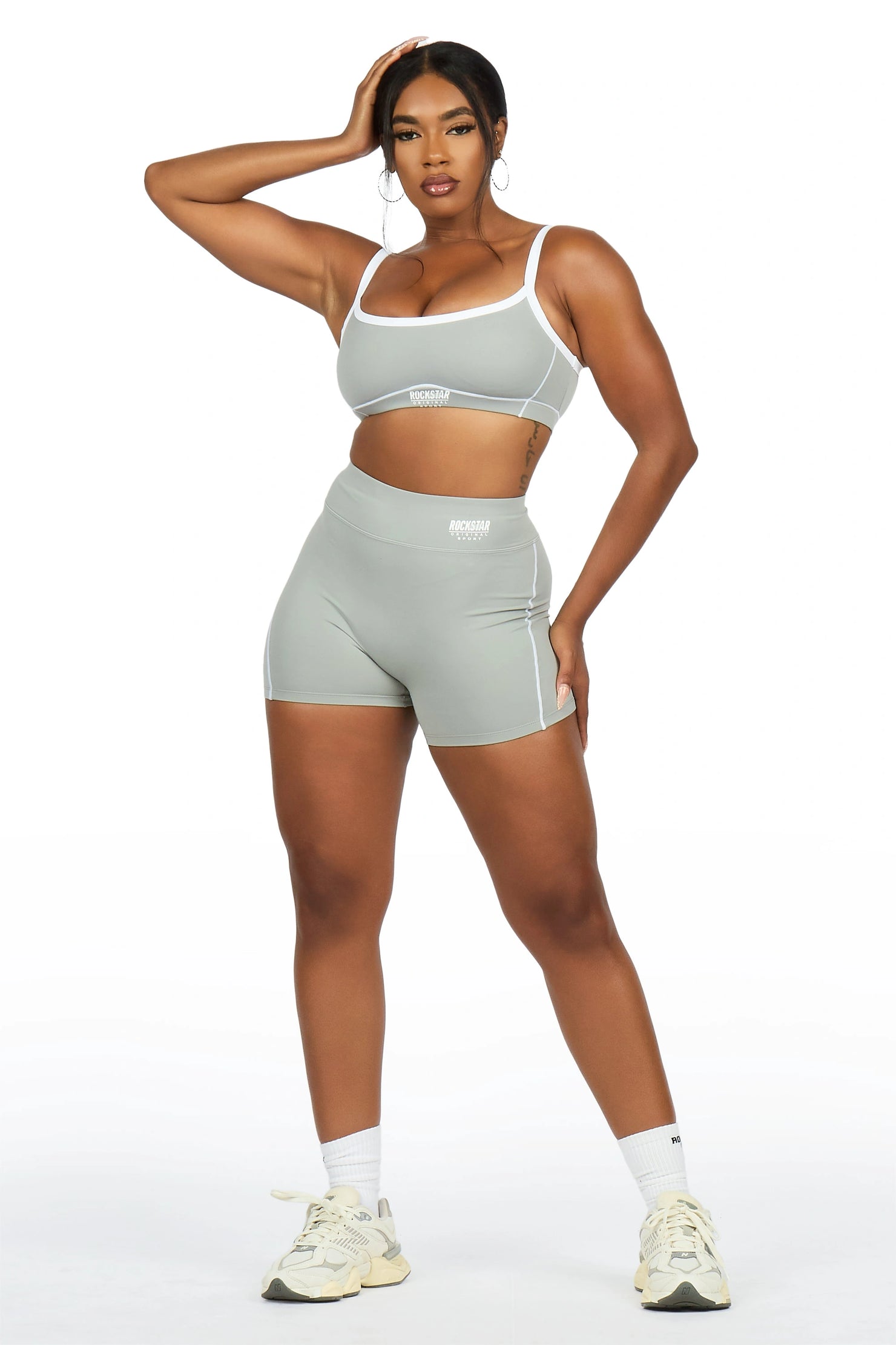 Afshana Grey Tank Active Bike Short Set
