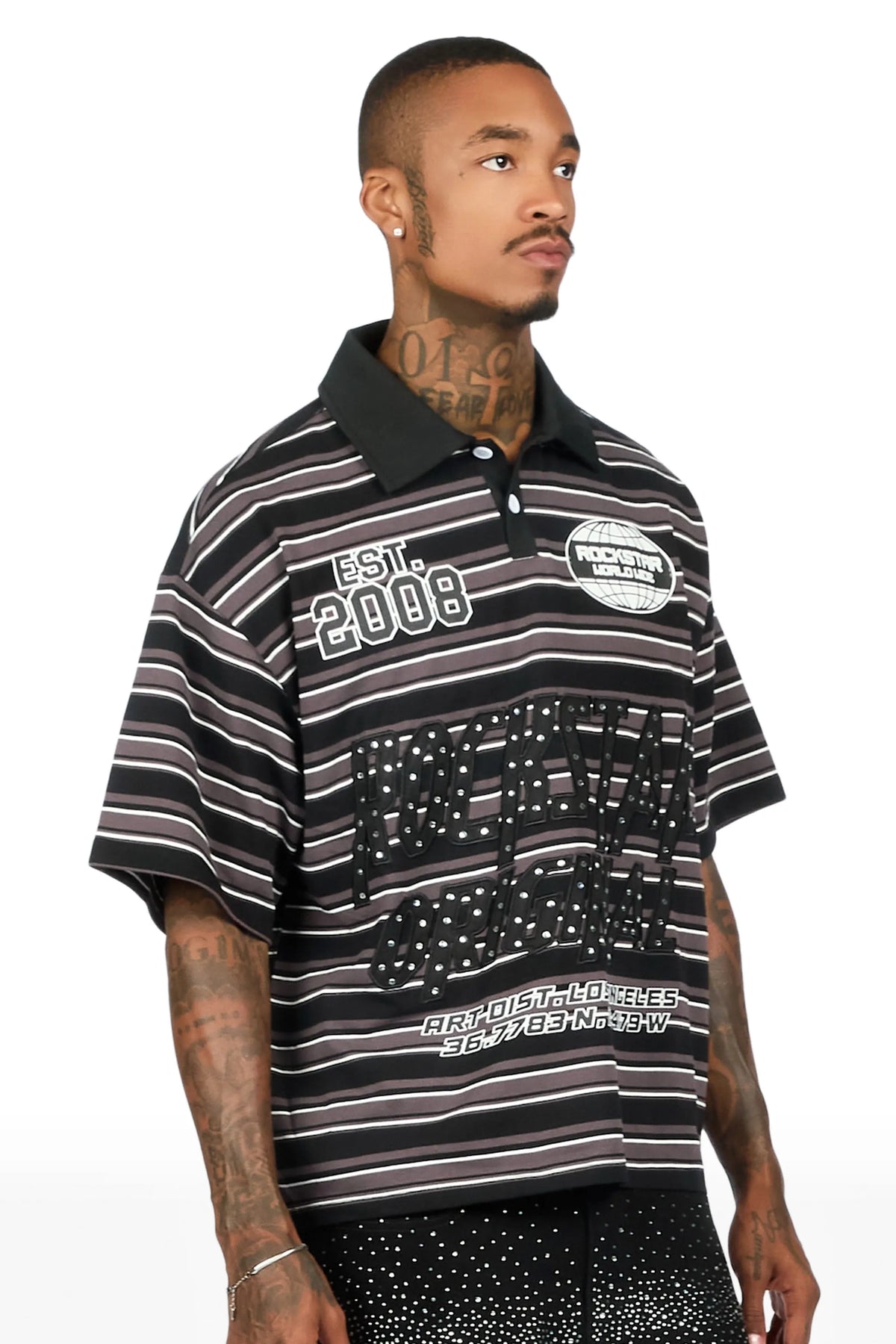 Ferry Black Rhinestone Polo Shirt