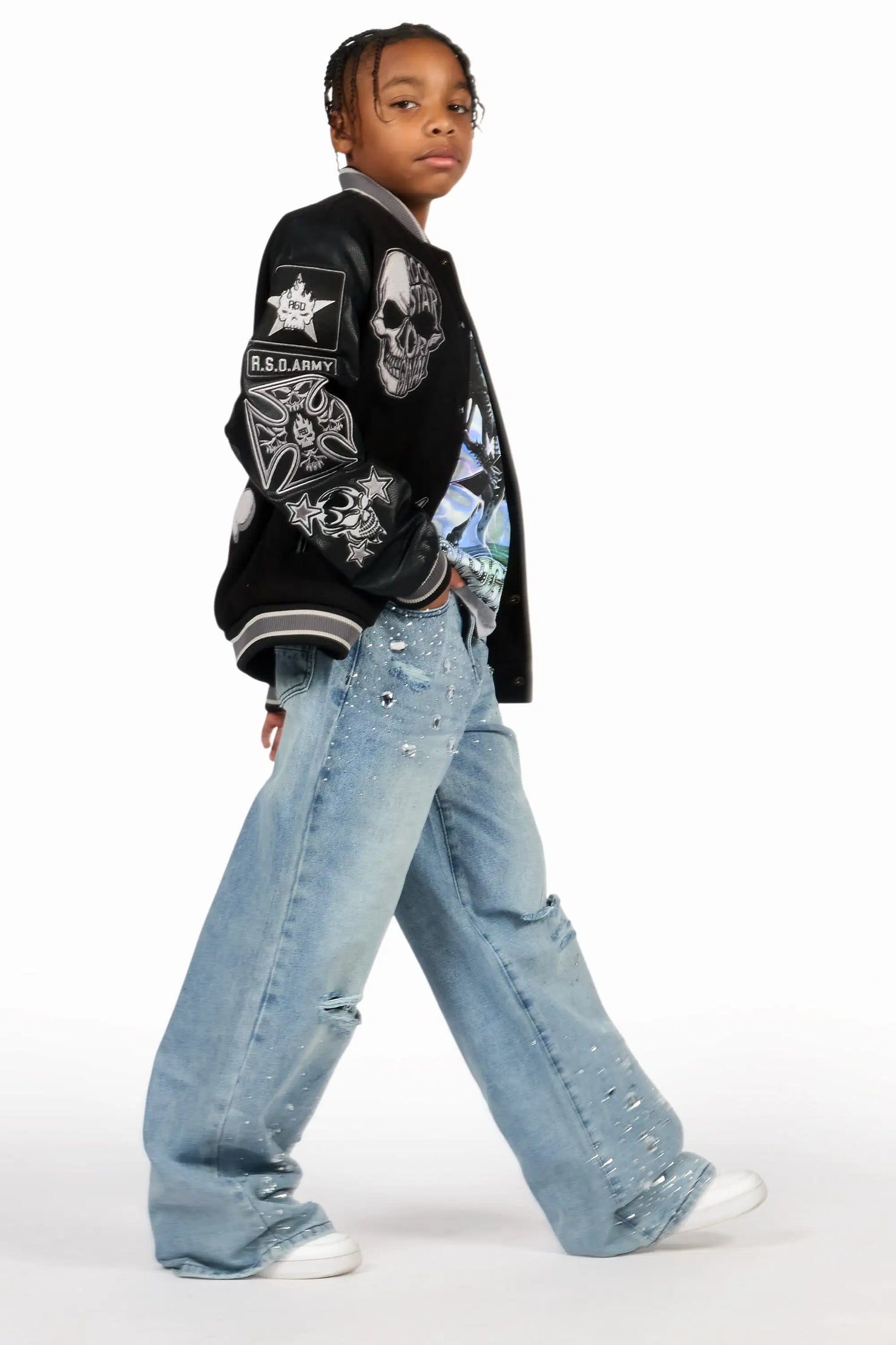 Boys Glanz Rhinestone Light Blue Baggy Fit Jean