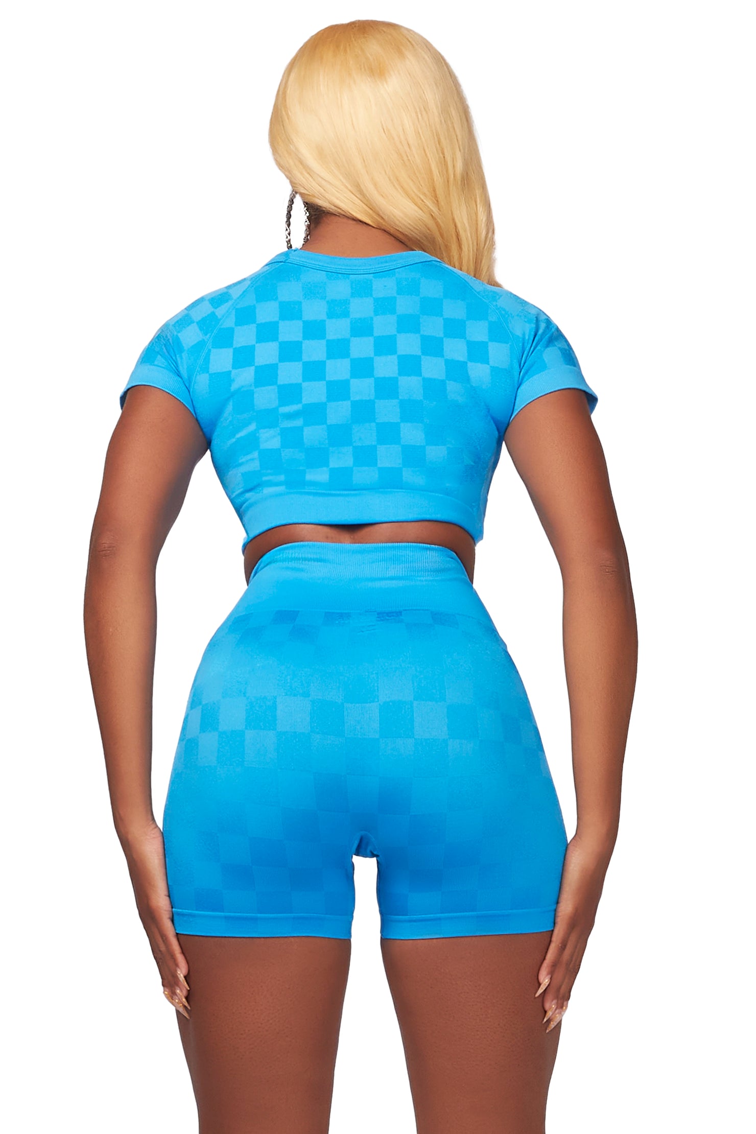 Caria Blue Checkered Bike Short Set