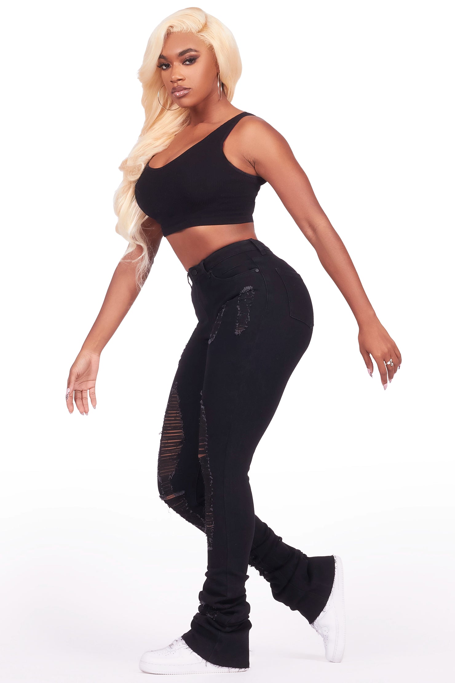 Got A Crush Black Distressed Super Stacked Jean