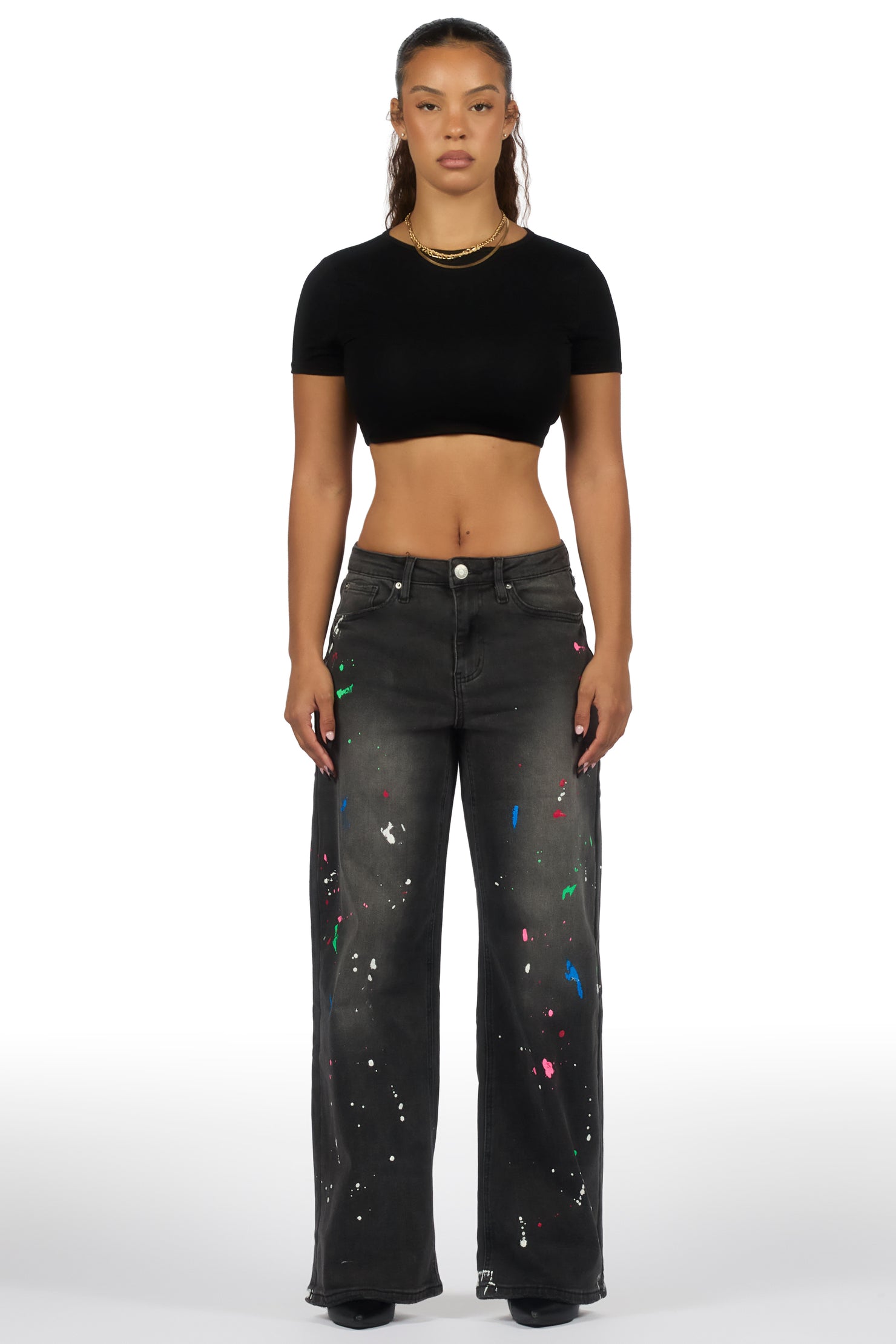 Demetria Black Painted Baggy Jean
