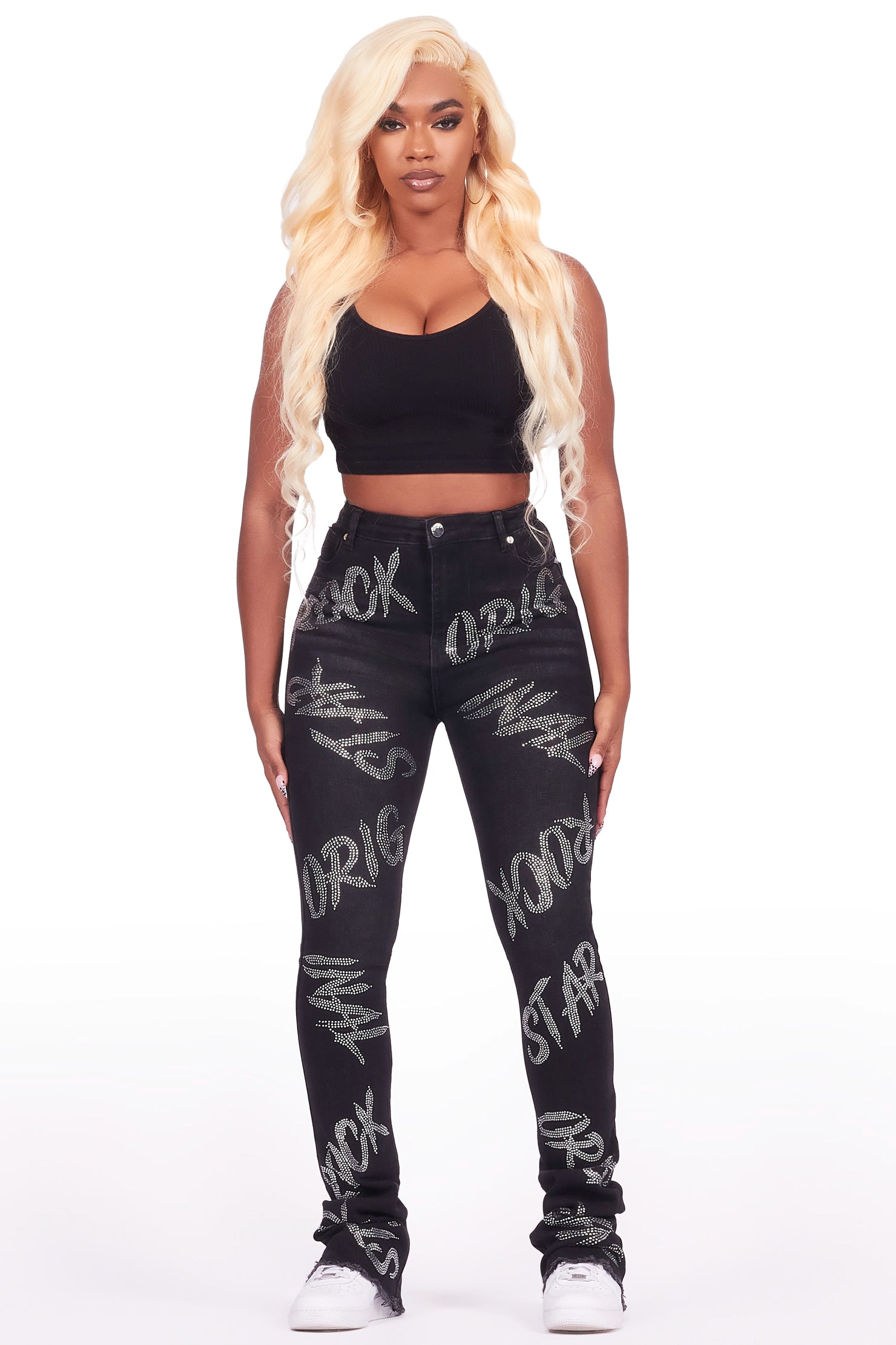 Chequea Black Stacked Flare Jean