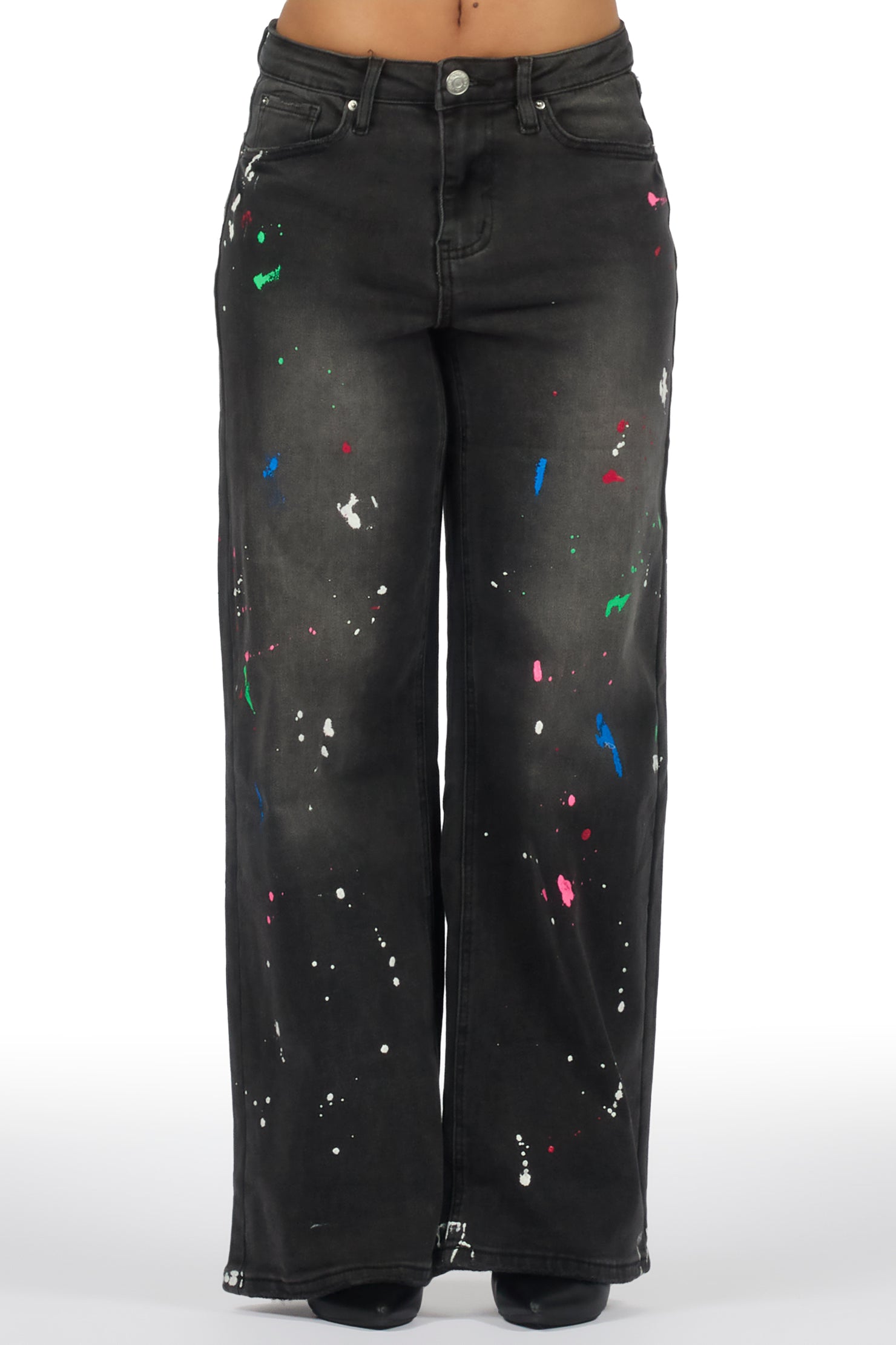 Demetria Black Painted Baggy Jean