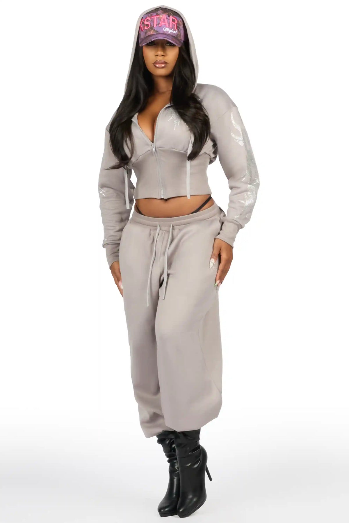 Kahleigh Grey Rhinestone Baggy Track Set
