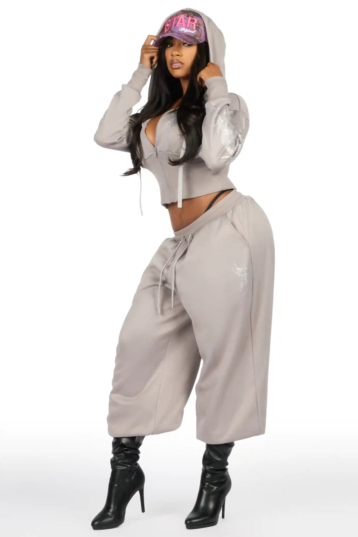 Kahleigh Grey Rhinestone Baggy Track Set