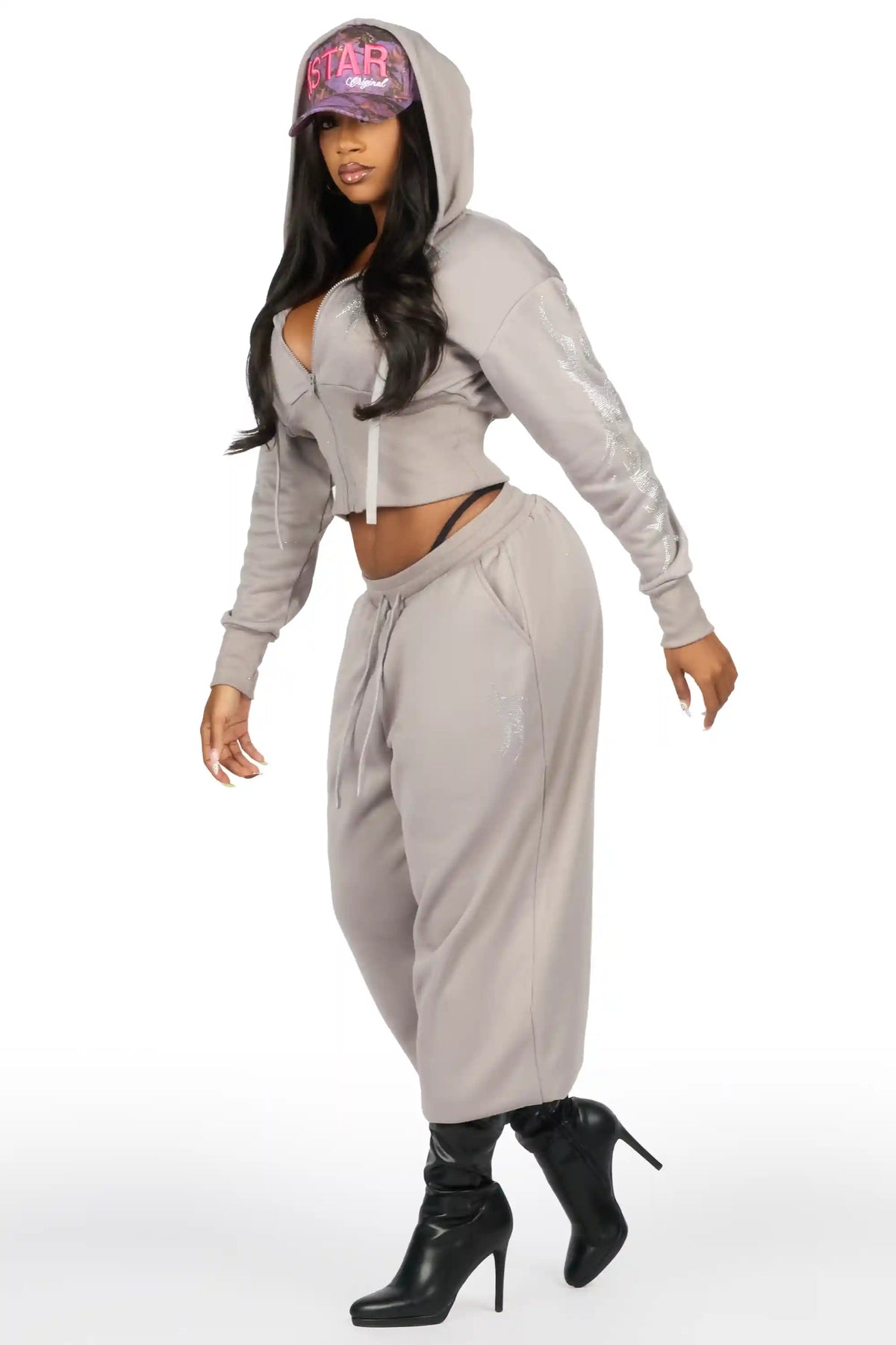 Kahleigh Grey Rhinestone Baggy Track Set