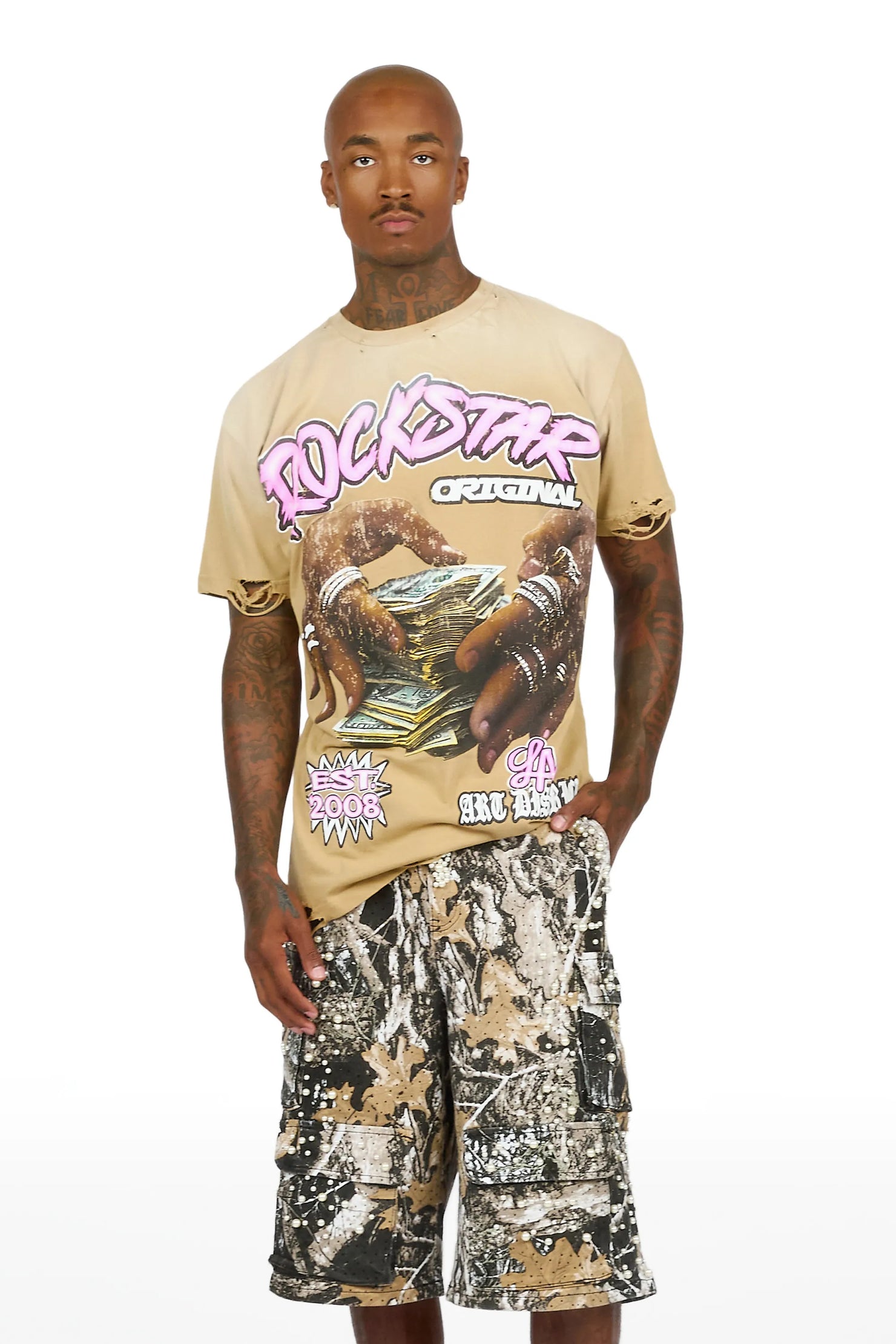 Semental Black/Tree Camo Rhinestone Jort