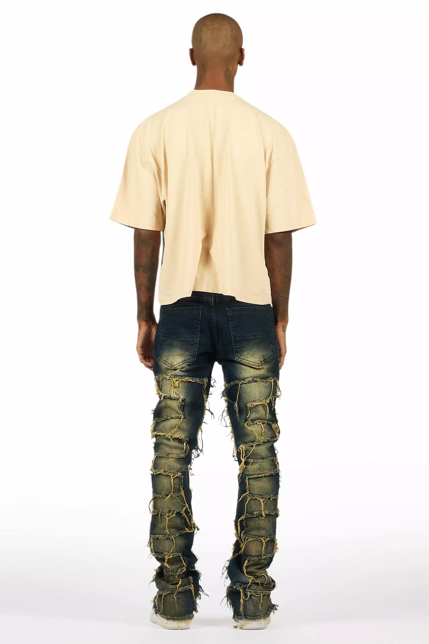 Shake Dark Blue Stacked Flare Jean