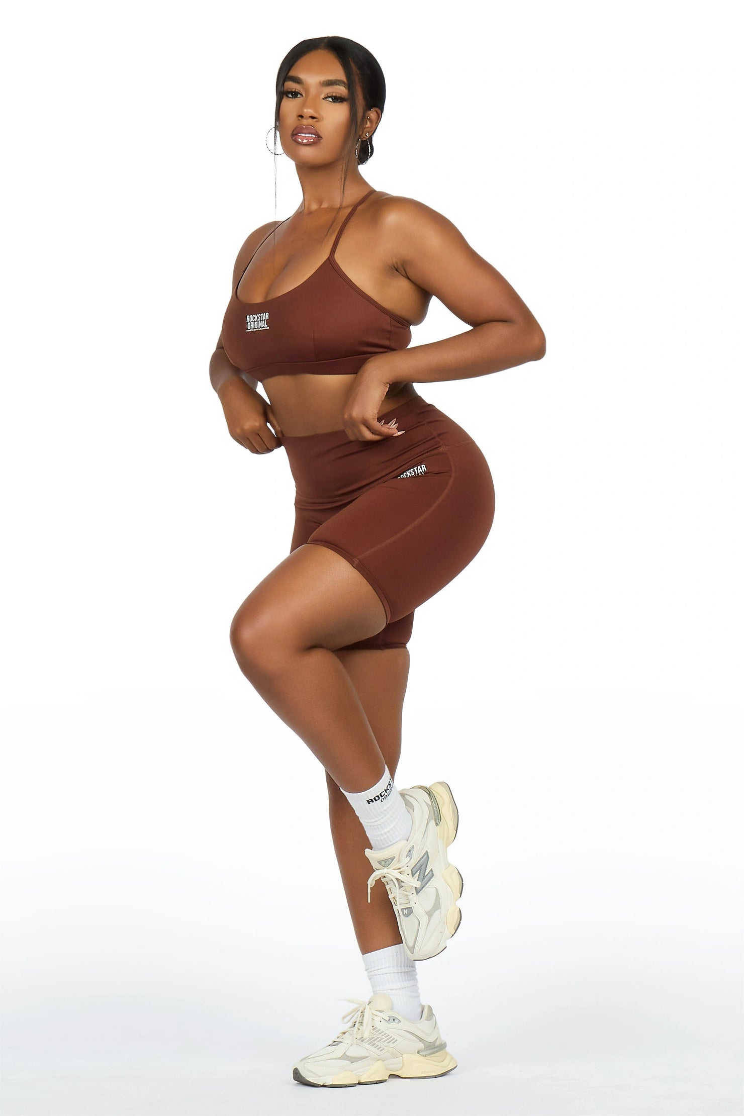 Aliccia Brown Tank Active Bike Short Set