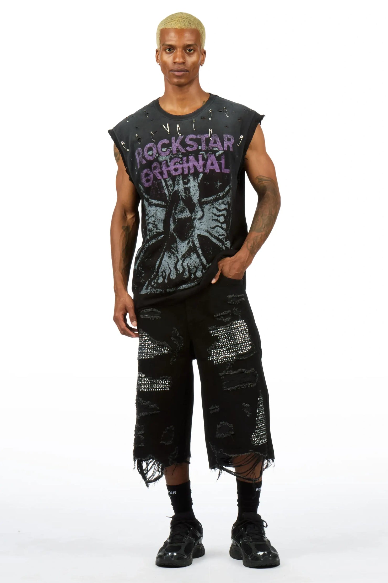 Dailin Black Oversized Cut Off T-Shirt