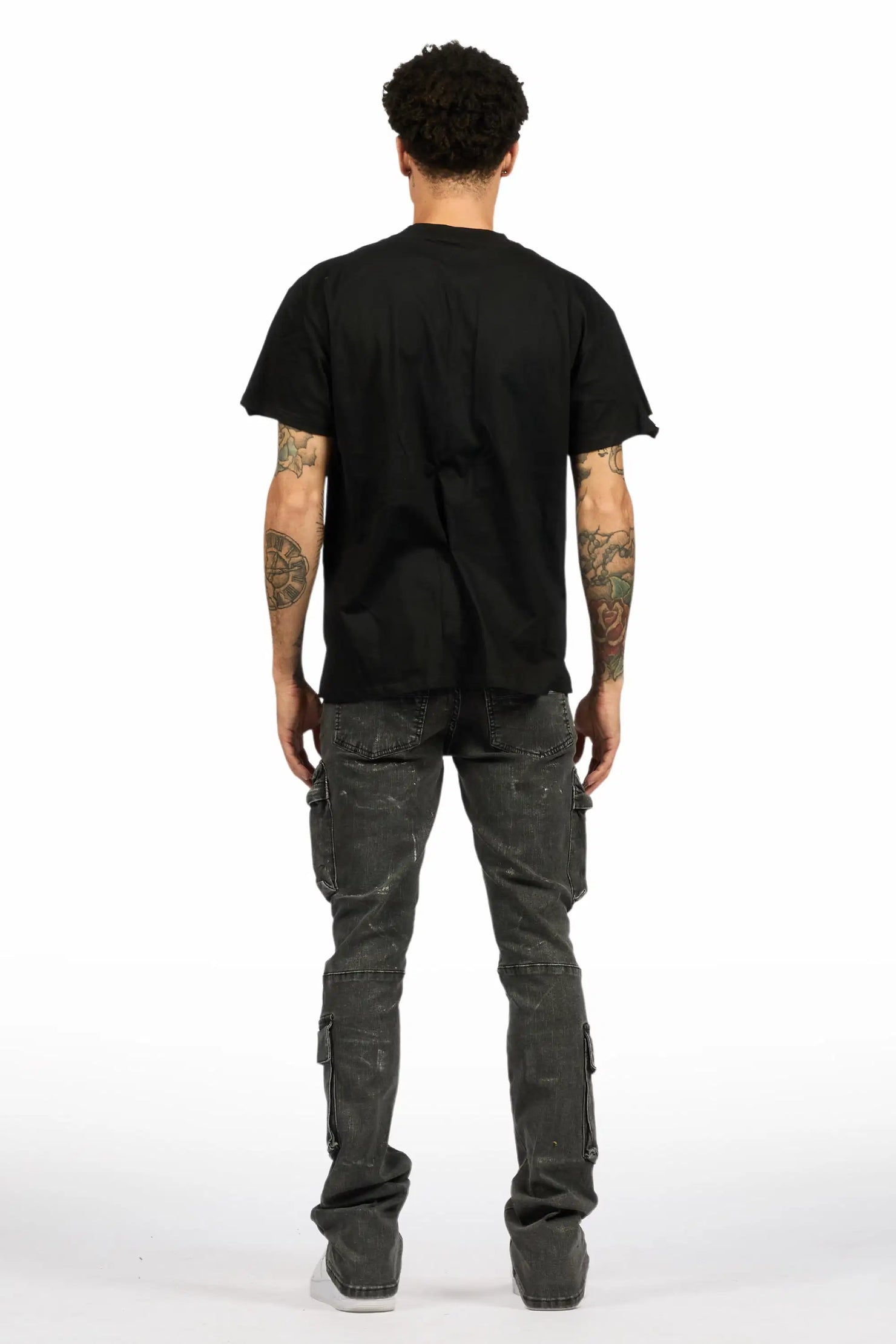 Titan Foil Stacked Flare Jean