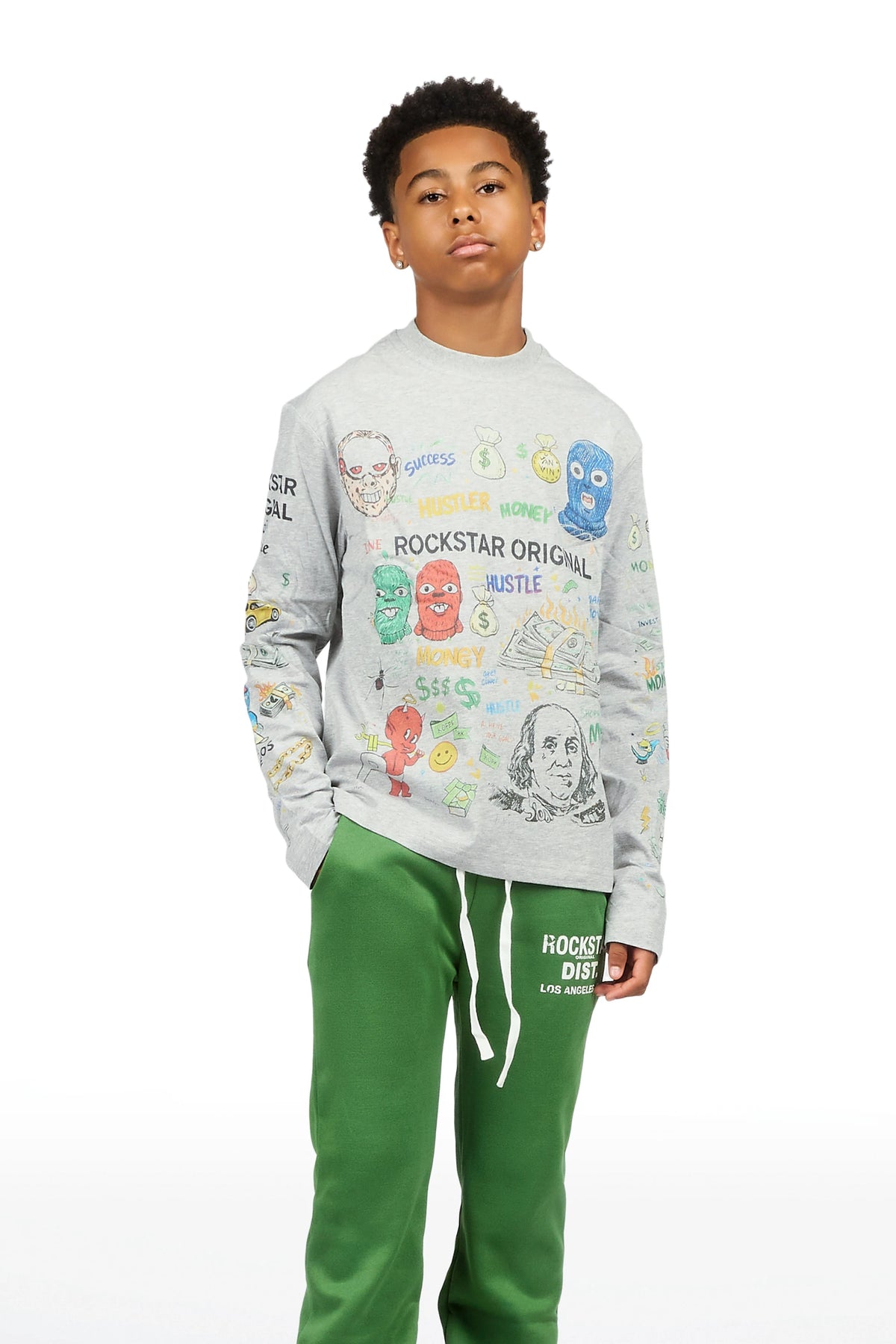 Boys Raxor Heather Grey Long Sleeve Graphic T-Shirt