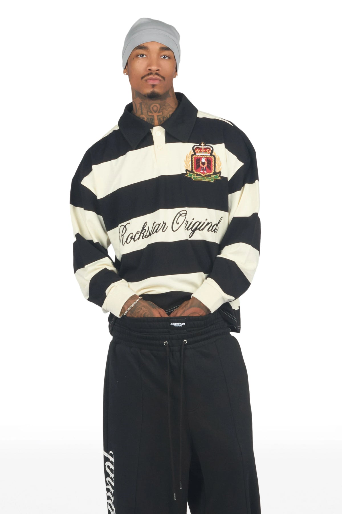 Flynn White/Black Long Sleeve Polo Shirt