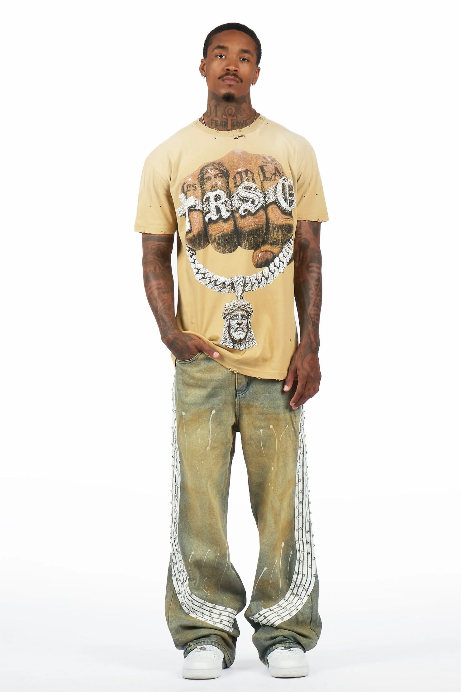 Echo Beige Oversized Graphic T-Shirt