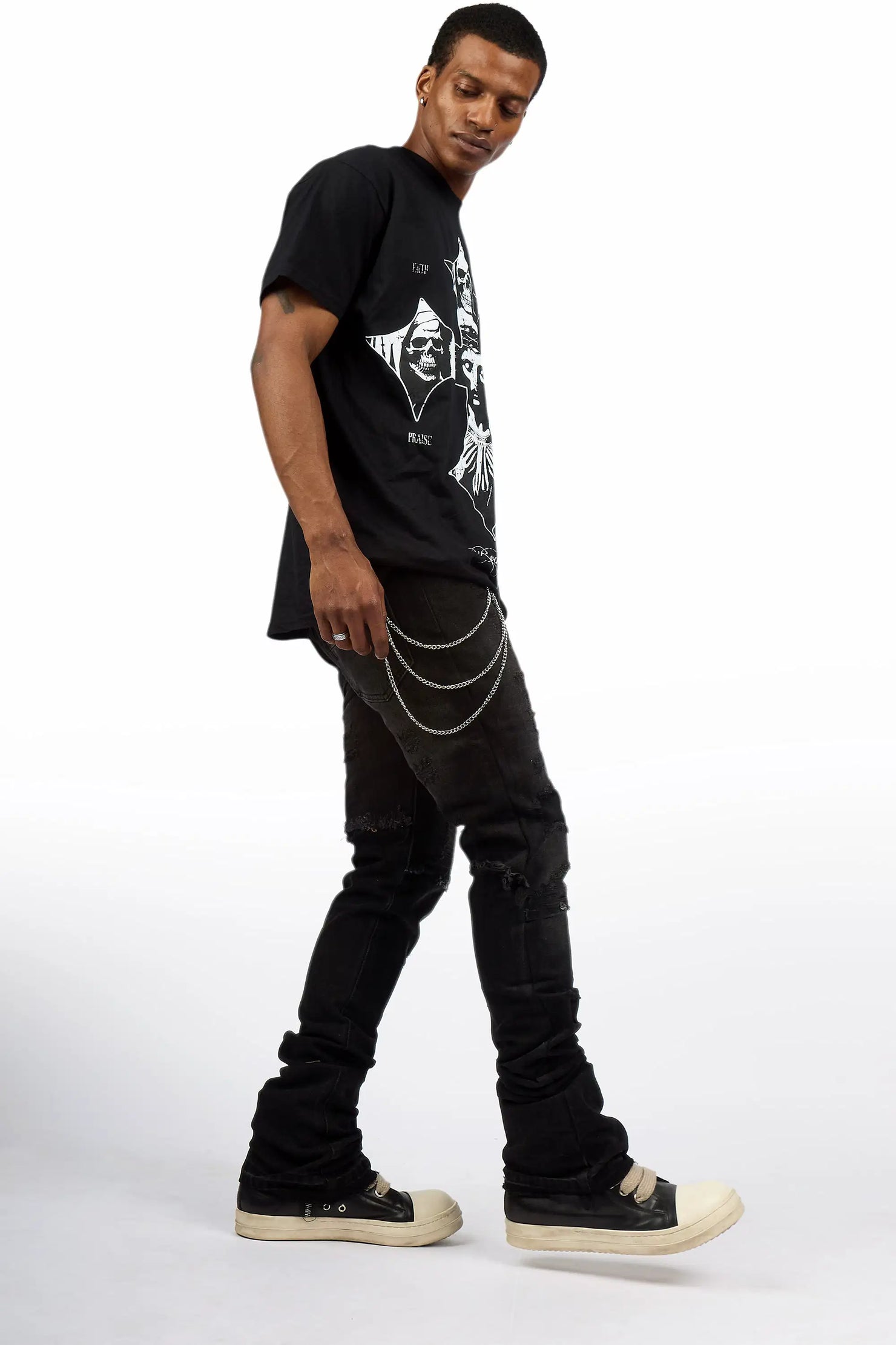 Foreign Dark Grey Wash Stacked Flare Jean