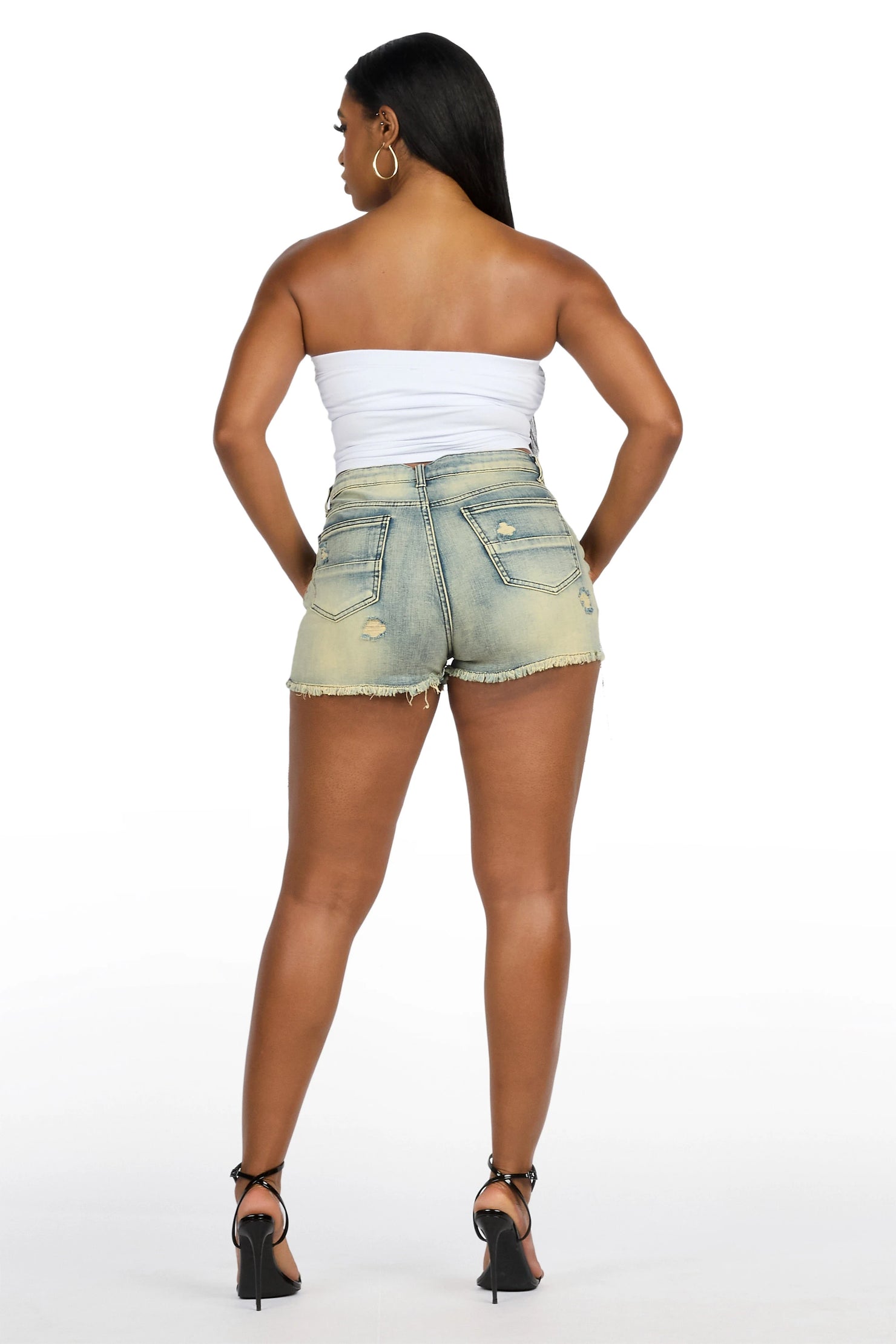 Debrayah Tinted Wash Rhinestone Hot Short