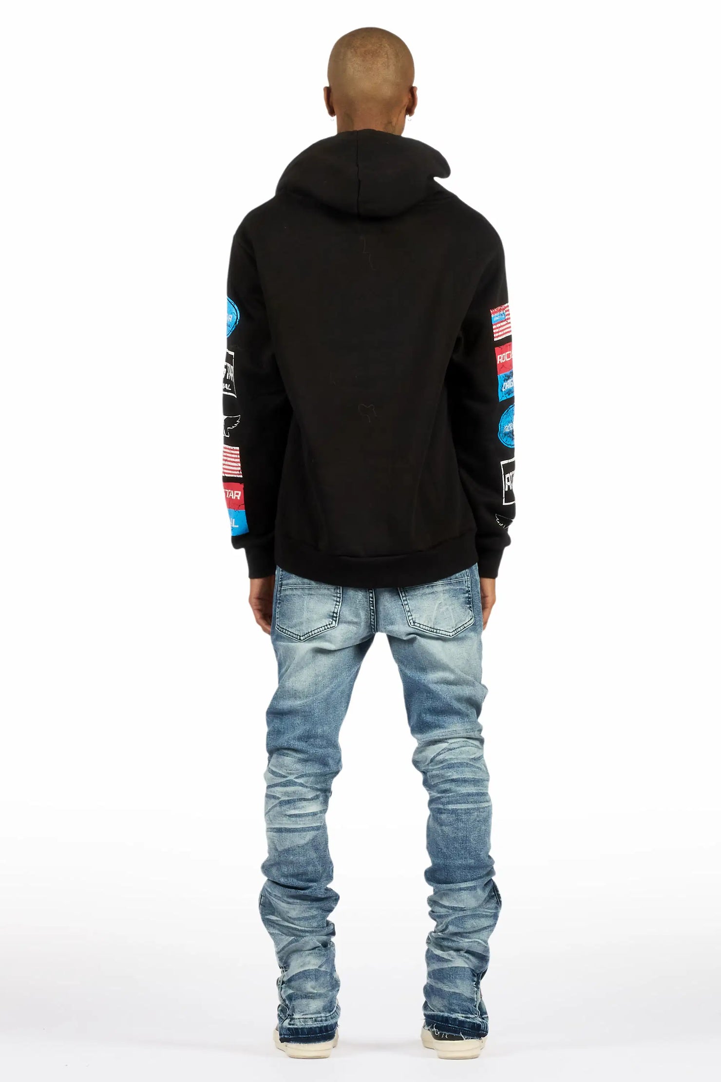 Jaymes Dark Blue Stacked Flare Jean