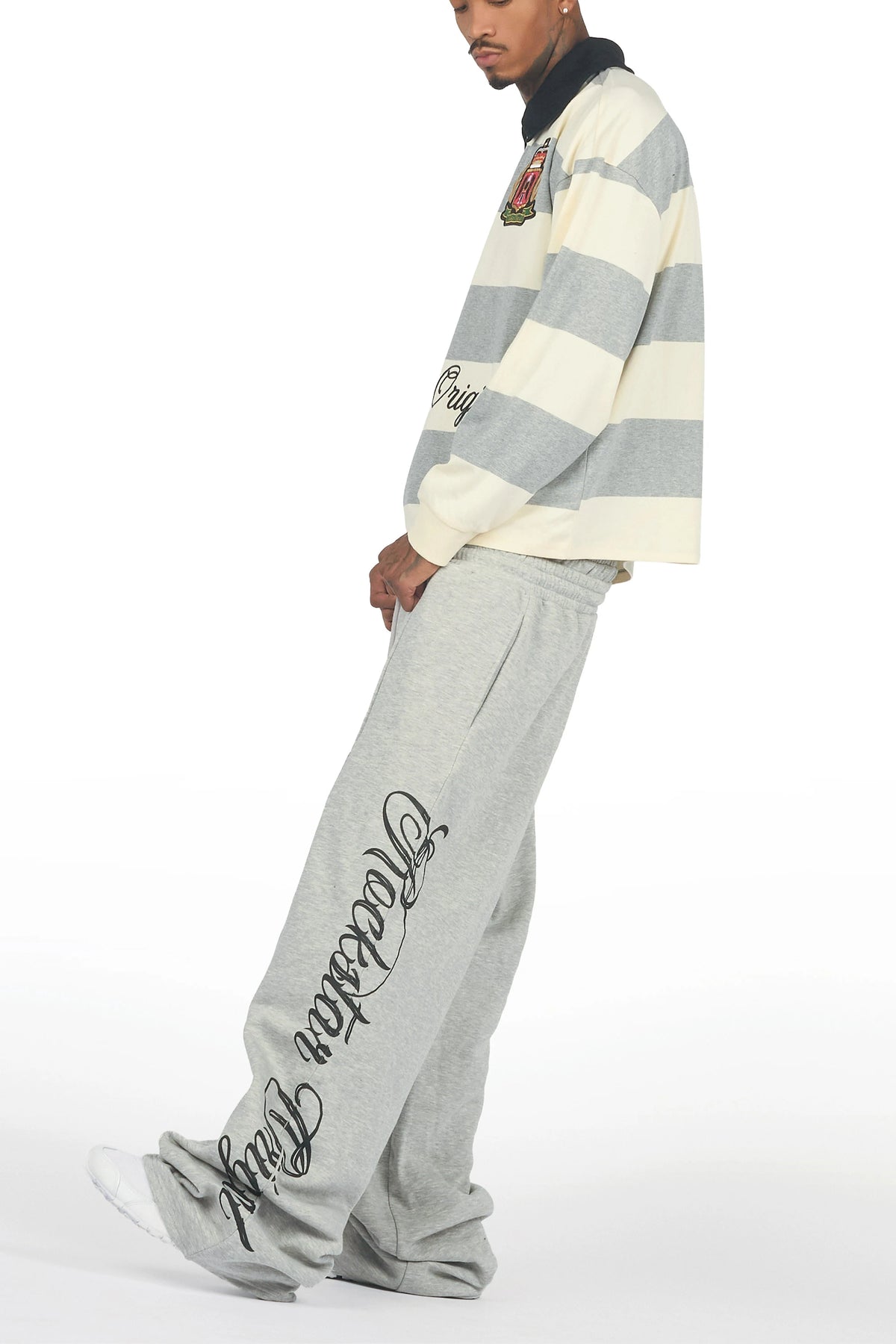 Flynn White/Grey Long Sleeve Polo Shirt