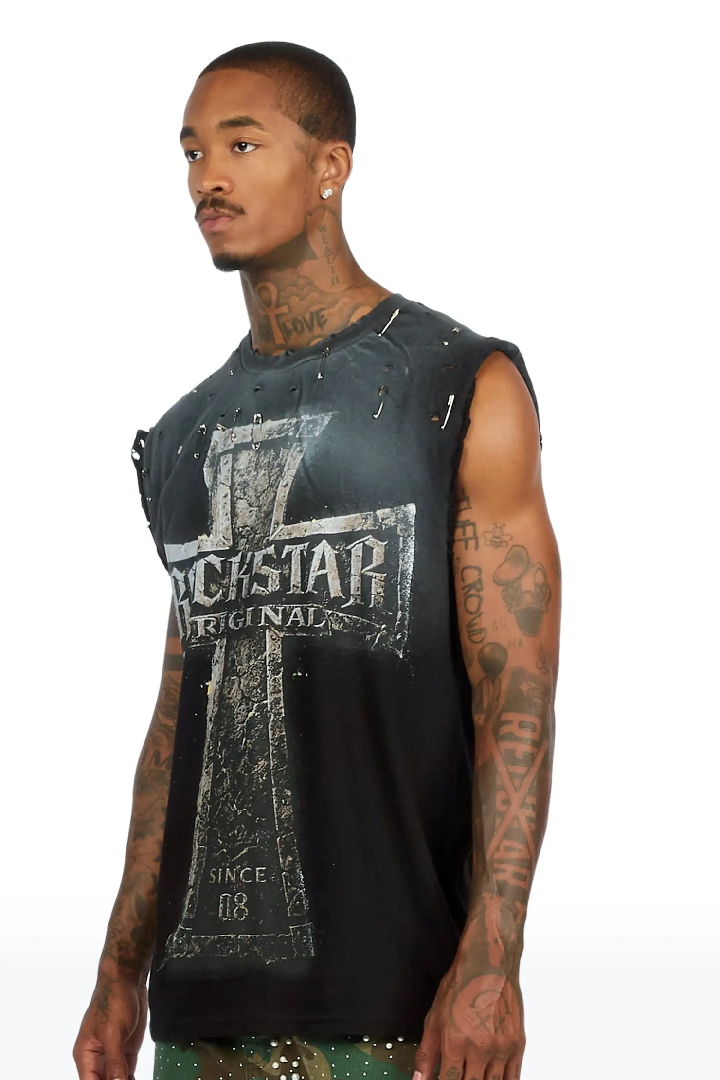 Mikell Black Oversized Cut Off T-Shirt